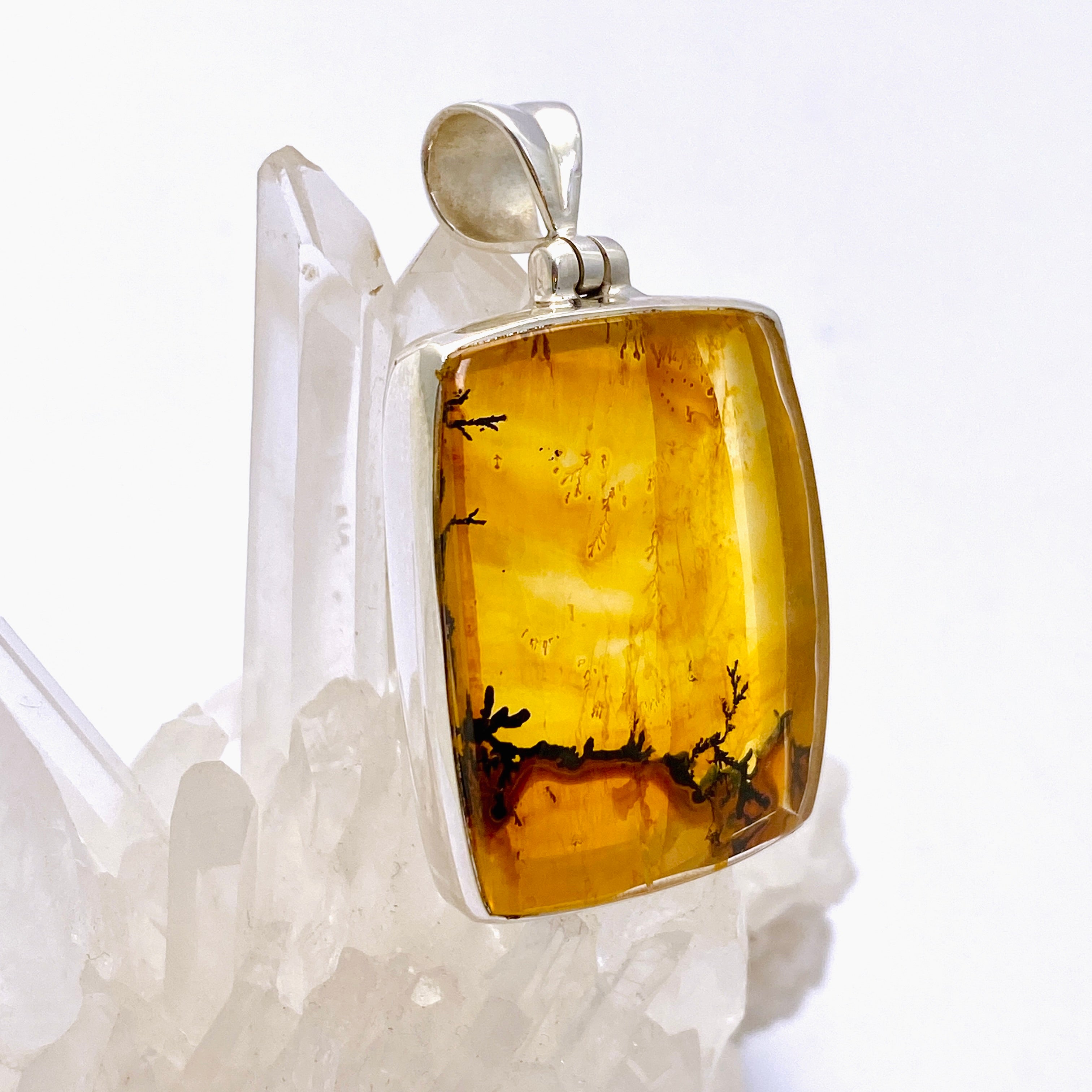 Golden Healer Dendritic Quartz Rectangular Cabochon Pendant GPJ18 - Natural Healing Stone Jewelry for Chakra Balancing & Energy Work - Perfect for Meditation, Reiki, and Spiritual Gifts