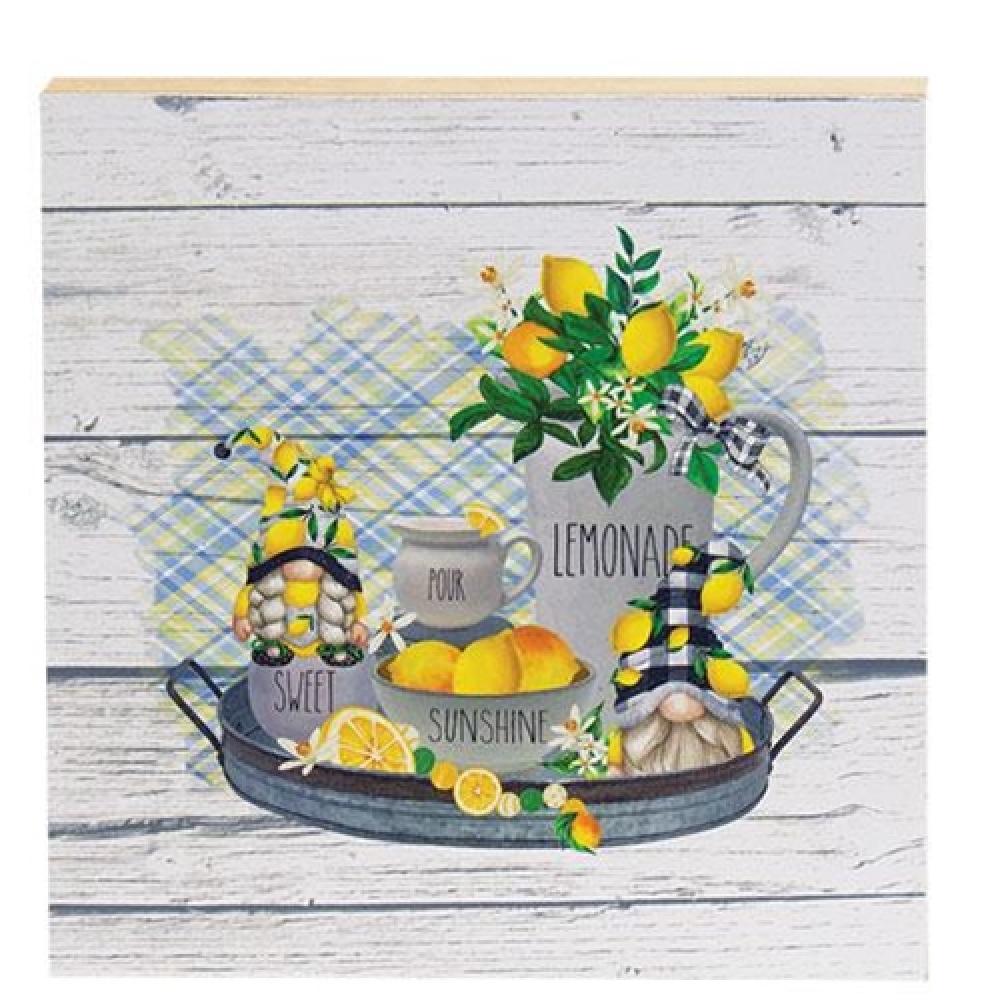 Lemon Gnomes on Tray Square Block - Whimsical Garden Decor for Outdoor & Indoor Decorations - Perfect for Patio, Yard, and Home Décor