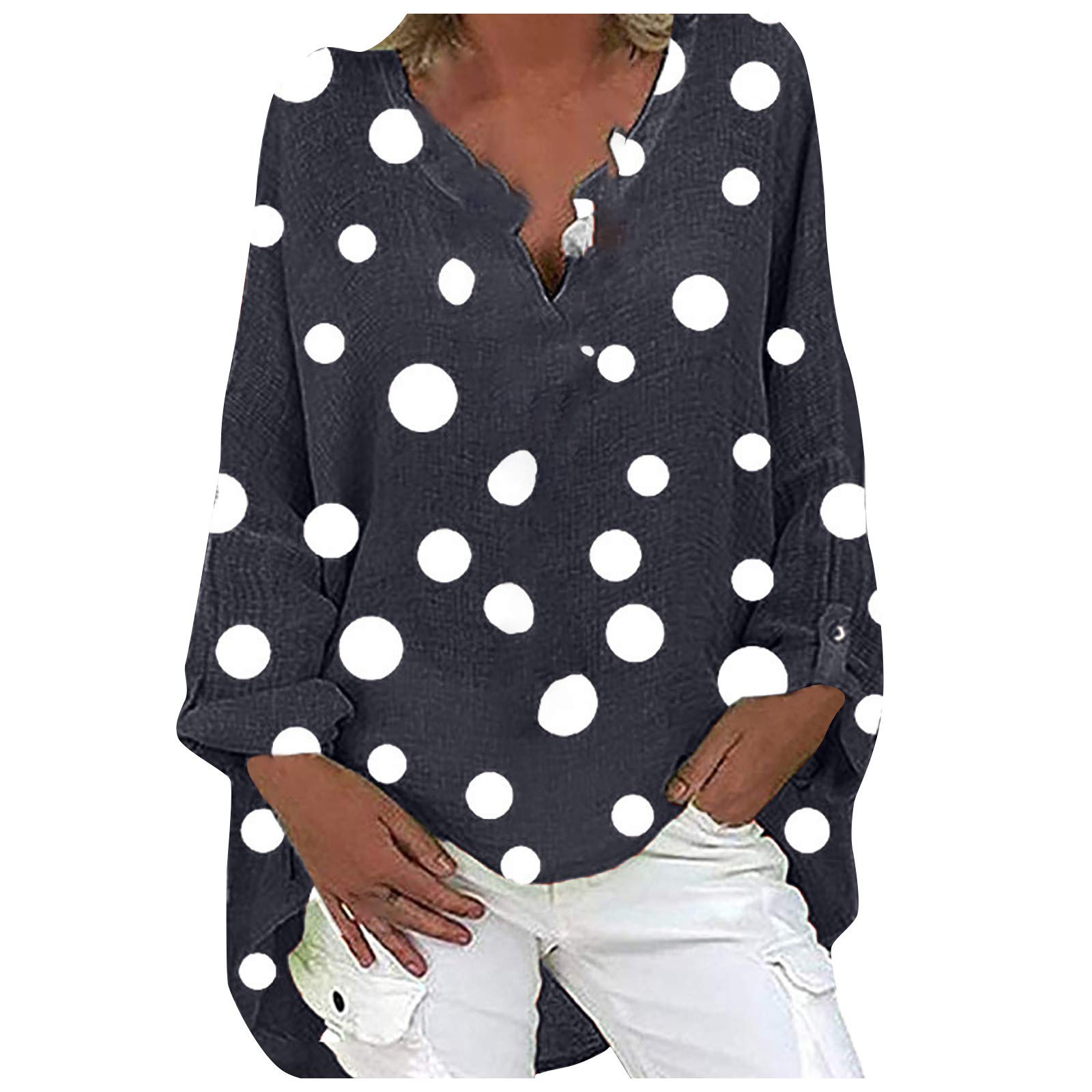 Plus Size Women's Summer Casual Tunic Tops - Cute Printed Loose V-Neck Linen Blouse Boho Shirts | Perfect for Beach Outings, Vacation Wear & Everyday Comfort
