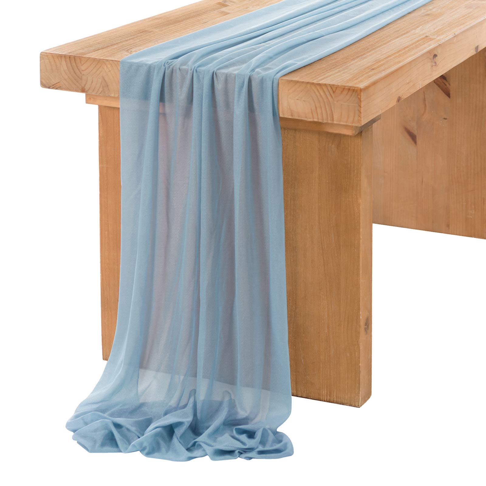Ling's Moment 14Ft Dusty Blue Sheer Chiffon Table Runner with Silver Sparkle - Elegant Wedding Decor for Rustic, Boho Weddings, Bridal Showers & Birthday Parties - Perfect for Table Settings, Centerpieces & Special Event Decorations