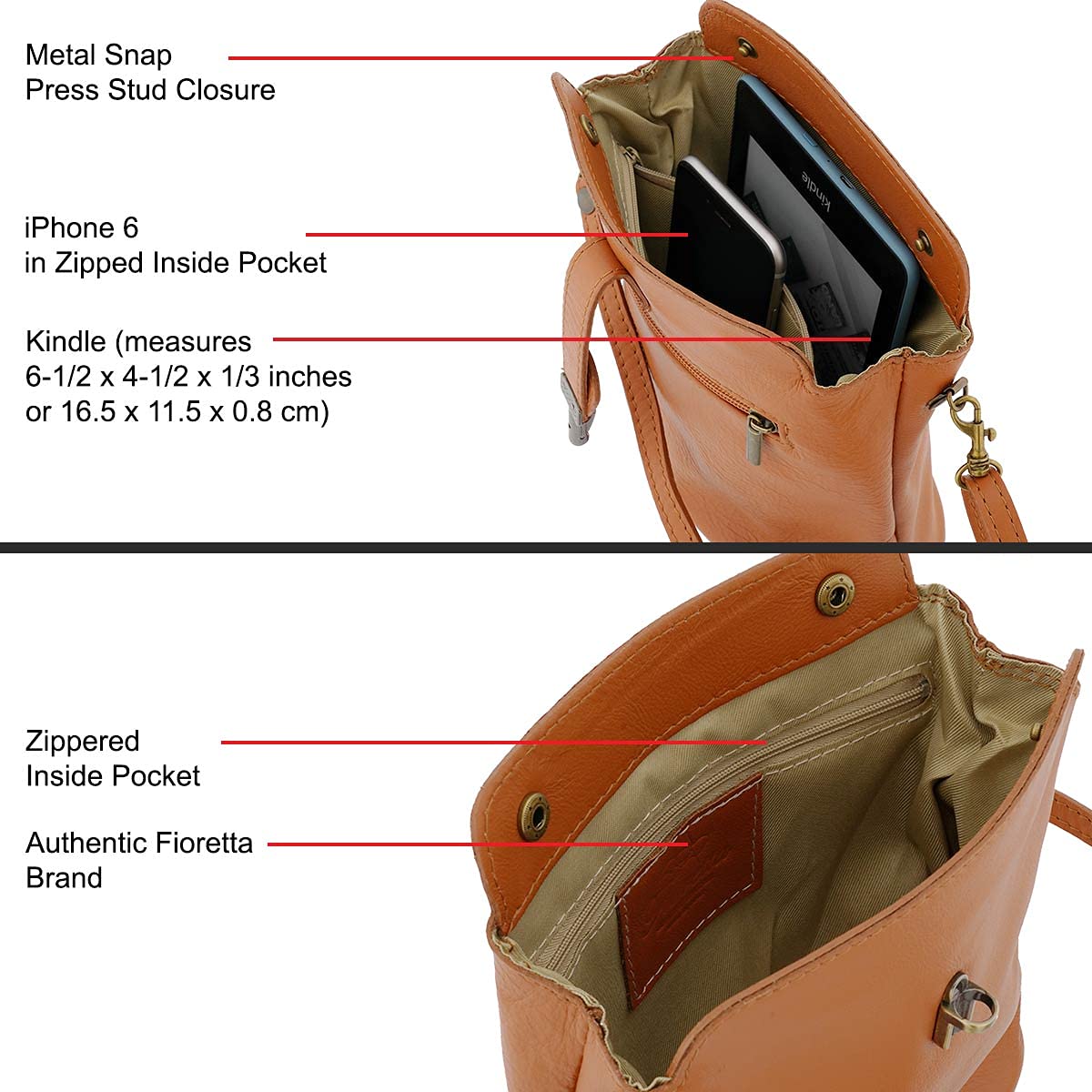 Genuine Italian Leather Small Purse for Women - Crossbody Bag & Shoulder Bag with Snap & Clasp Closure - Perfect for Everyday Use, Travel & Shopping