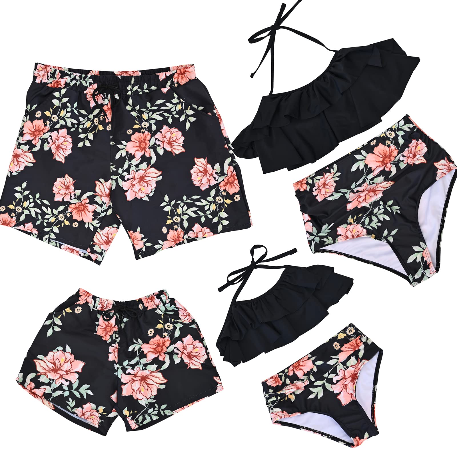 Floral Print Matching Family Swimsuits Set - Women's & Kids' Summer Bathing Suits for Beach, Pool & Vacation | UV Protection Swimwear