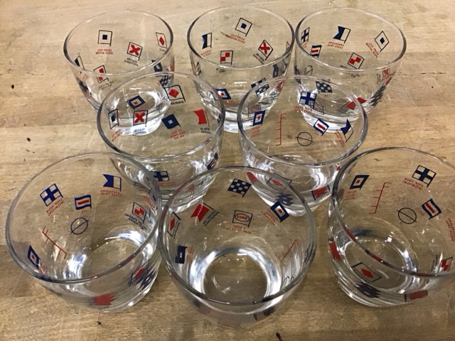 8 Pack Nautical Themed Drinking Glasses - Vintage Style Glass Cups for Beer, Cocktails & Water - Perfect for Beach Parties, Boat Trips & Coastal Home Decor
