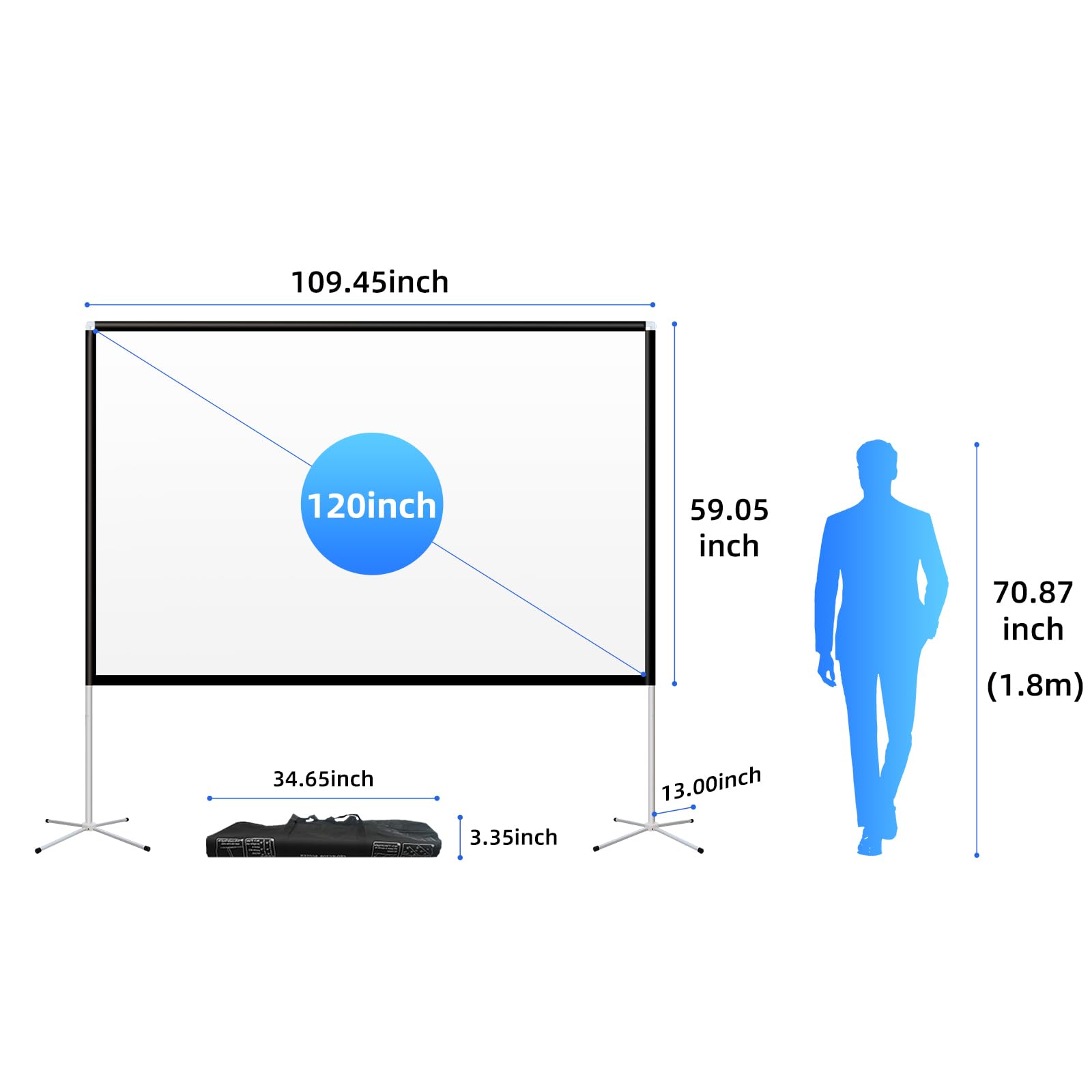 120 Inch Portable Projector Screen with Stand - 16:9 HD 4K Projection Screen for Indoor & Outdoor Use - Includes Carry Bag for Backyard Movie Nights, Camping, Home Theater and Family Entertainment