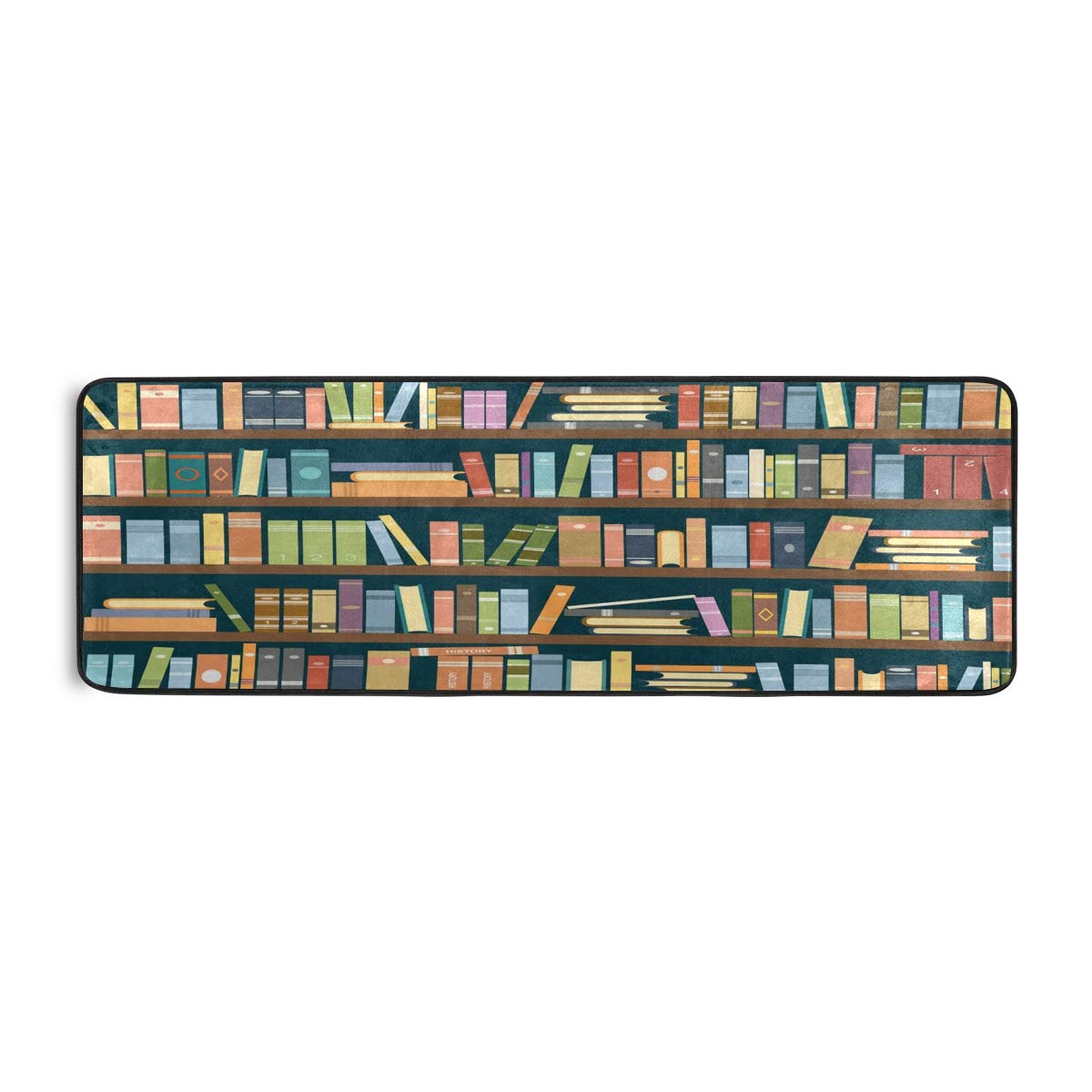 ALAZA Educational Library Bookshelf Bookworm Collection Area Mat Rug - 2' x 6' Non-Slip Floor Rug for Living Room, Bedroom, Kitchen - Perfect for Reading Nooks, Kids Play Areas & Home Decor