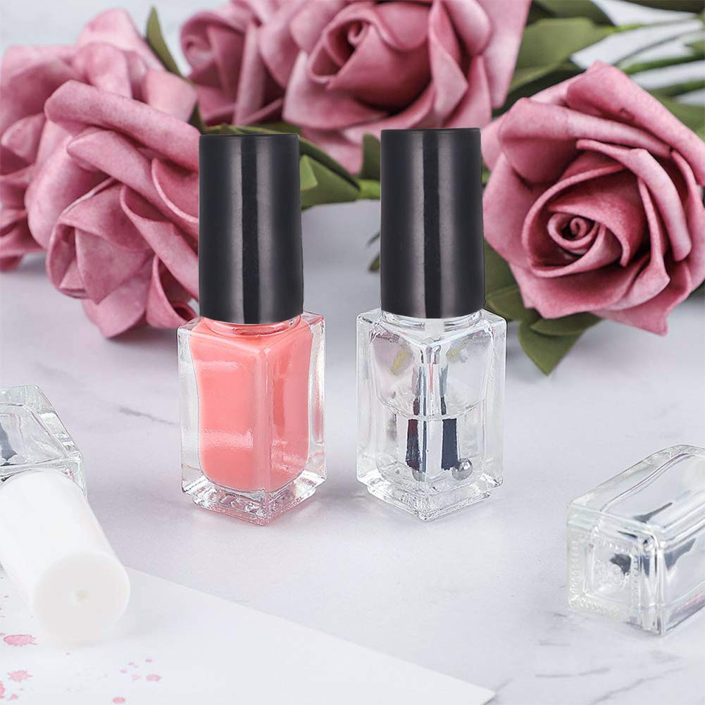 BENECREAT 12PCS 10ml Empty Clear Glass Nail Polish Bottles with Brushes & 5PCS Funnel Hopper - Refillable DIY Nail Art Supplies for Salon, Home Manicure, Nail Extension, Gift Packaging