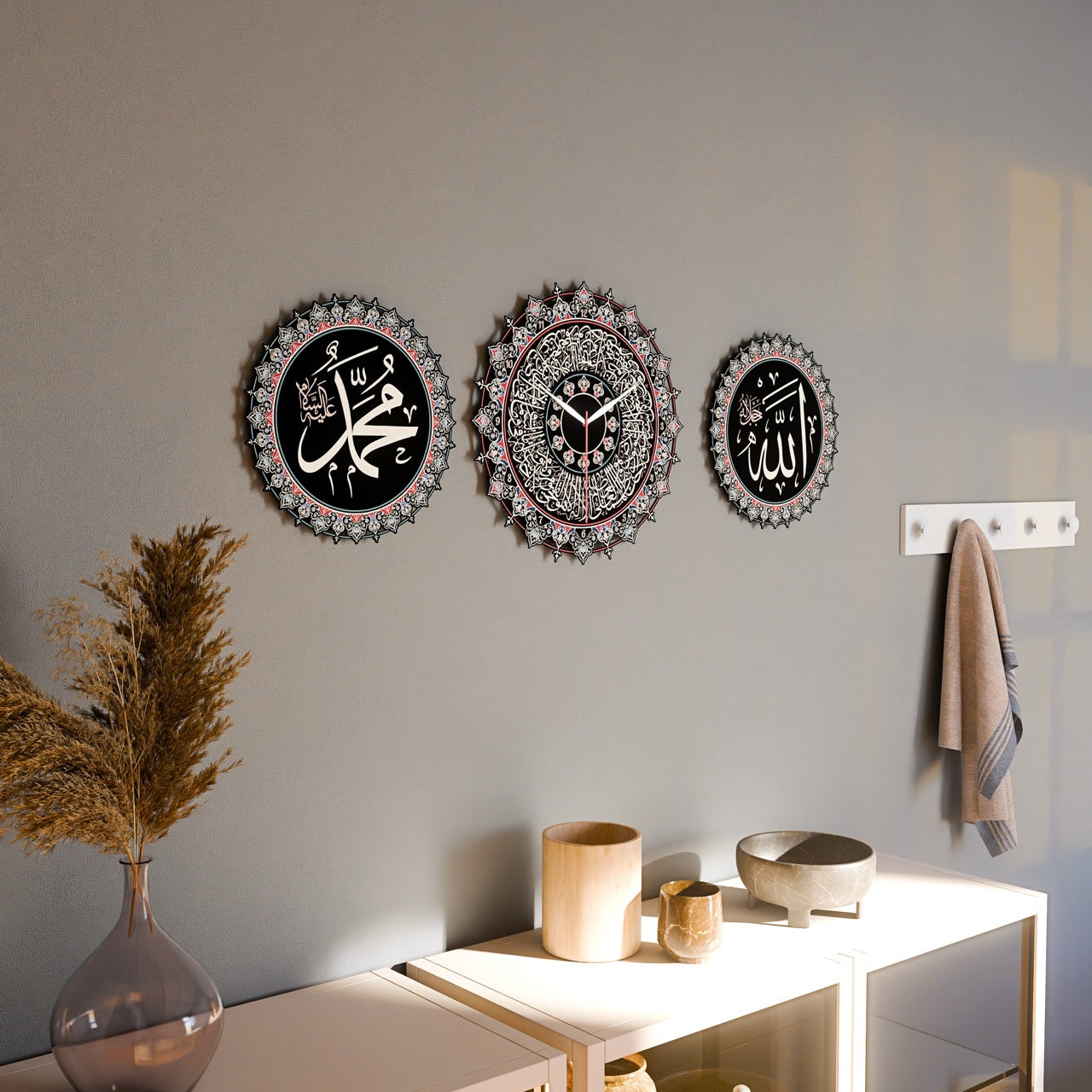 Islamic Wall Clock with Ayatul Kursi Calligraphy - Elegant Muslim Home Decor for Prayer Room, Mosque & Islamic Gift Giving