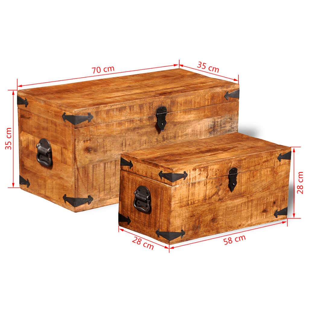 2-Piece Mango Wood Storage Chest Set - Toy Box, Storage Basket & Retro Entryway Bench - Large Sturdy Trunk for Living Room & Bedroom - Easy Assembly - Perfect for Organizing Toys, Blankets & Home Decor