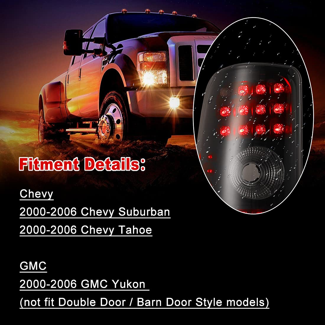 ROXX Smoked LED Tail Lights Assembly Pair for 2000-2006 Chevy Suburban & Tahoe, 2000-2006 GMC Yukon - Direct Replacement Rear Lights for Driver & Passenger Side - Upgrade Your Truck's Style & Nighttime Visibility