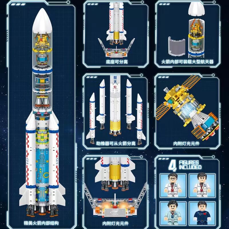 Sembo 203365 Long March 5 Building Blocks Set - Space Rocket Model Kit for Adults & Kids - Perfect for STEM Learning, Collectors & Space Enthusiasts - Great Gift for Birthday, Christmas & Home Decoration