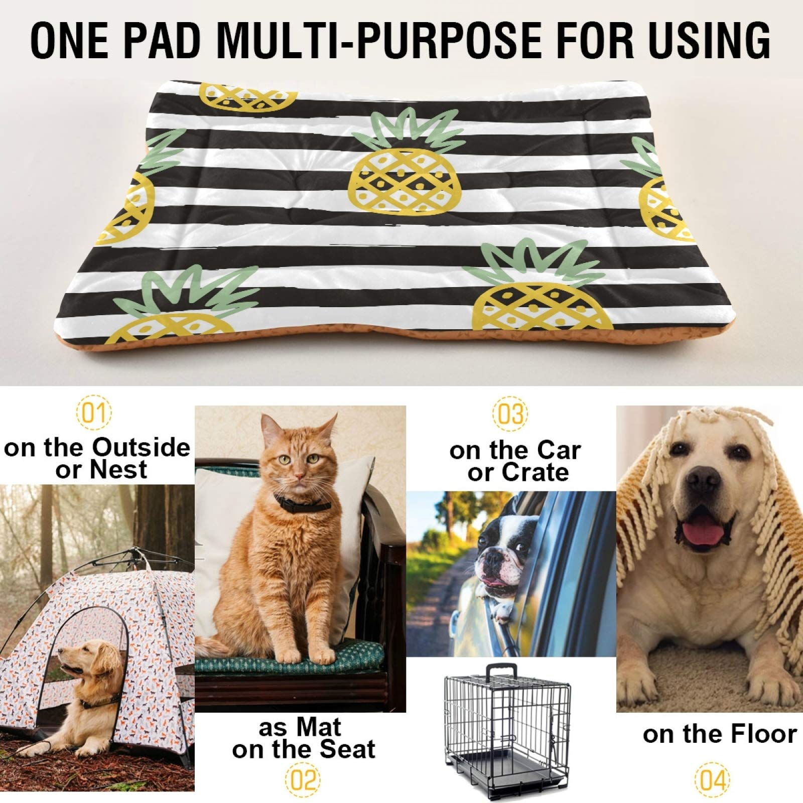 Pineapple Print Pet Bed for Dogs & Cats - Ultra Soft Rectangle Comfort Bed for Small, Medium, Large Pets (36x24 Inches) | Cozy Sleeping Spot for Bedroom, Living Room & Travel