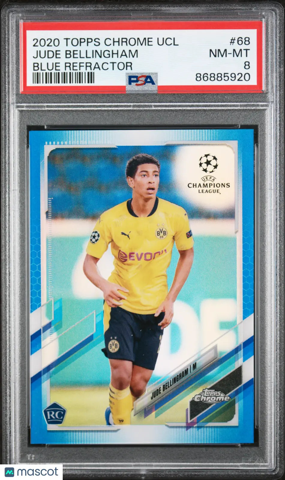 2020 Topps Chrome UEFA Champions League Jude Bellingham Rookie Card Blue Refractor PSA 8 /150 - Rare Collectible for Soccer Fans & Card Investors
