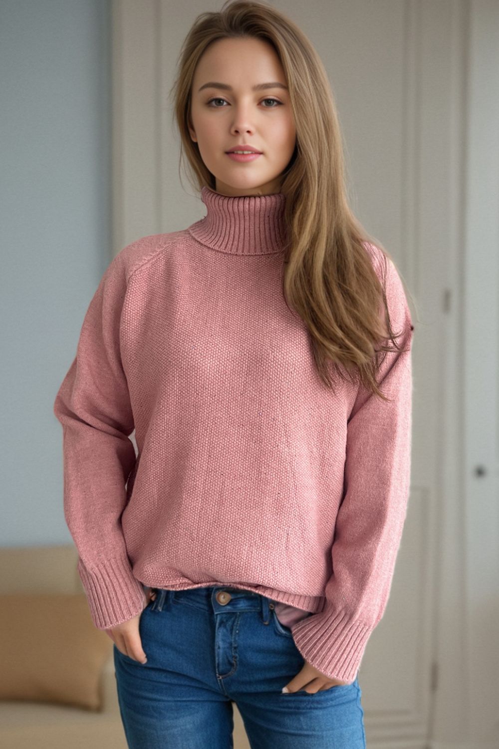 Women's Ribbed Turtleneck Raglan Sleeve Sweater - Soft Knit Pullover for Fall & Winter | Perfect for Office, Date Night & Casual Outfits