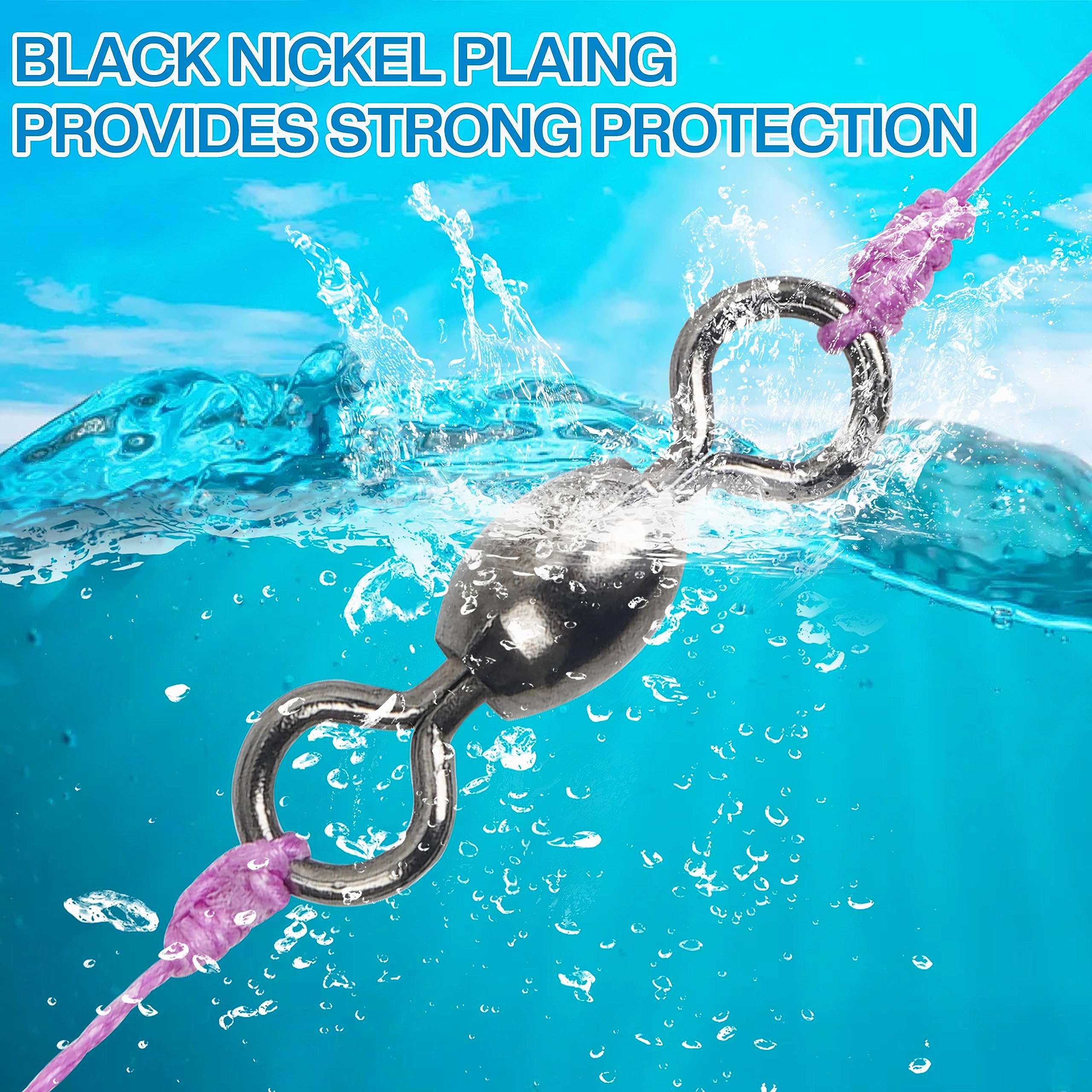 300pcs Black Stainless Steel Barrel Swivels Fishing Tackle Kit - Ball Bearing Fishing Swivel with Solid Ring, Saltwater & Freshwater Fishing Line Hook Connector - Perfect for Bass, Trout, and Deep Sea Fishing Gear Accessories