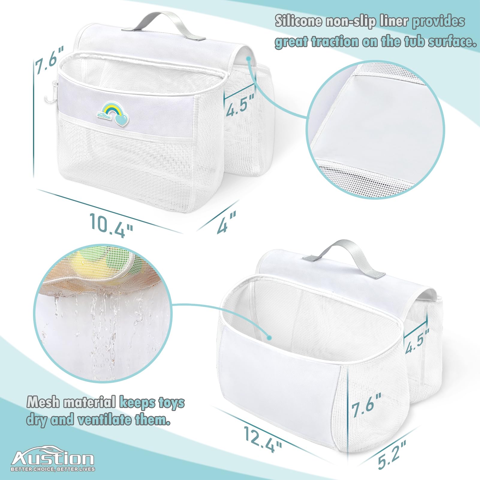2-Compartment Mesh Bath Toy Organizer - Saddle-Shaped Shower Storage Holder with Wide Opening for Easy Kids Access | Perfect for Drying, Organizing & Storing Bath Toys in Tub or Shower