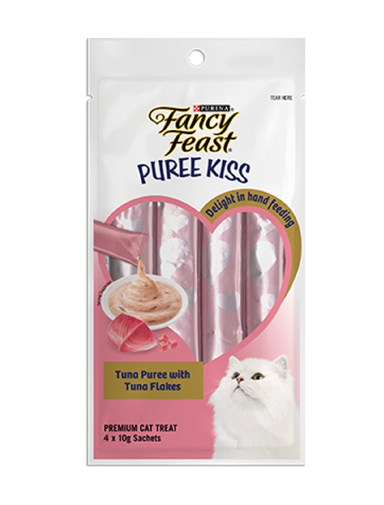 Fancy Feast Puree Kiss Tuna Puree with Tuna Flakes - Grain-Free Cat Treats 40g - Delicious Wet Food Topper for Kittens & Adult Cats - Perfect for Training, Rewards and Mealtime Enhancement