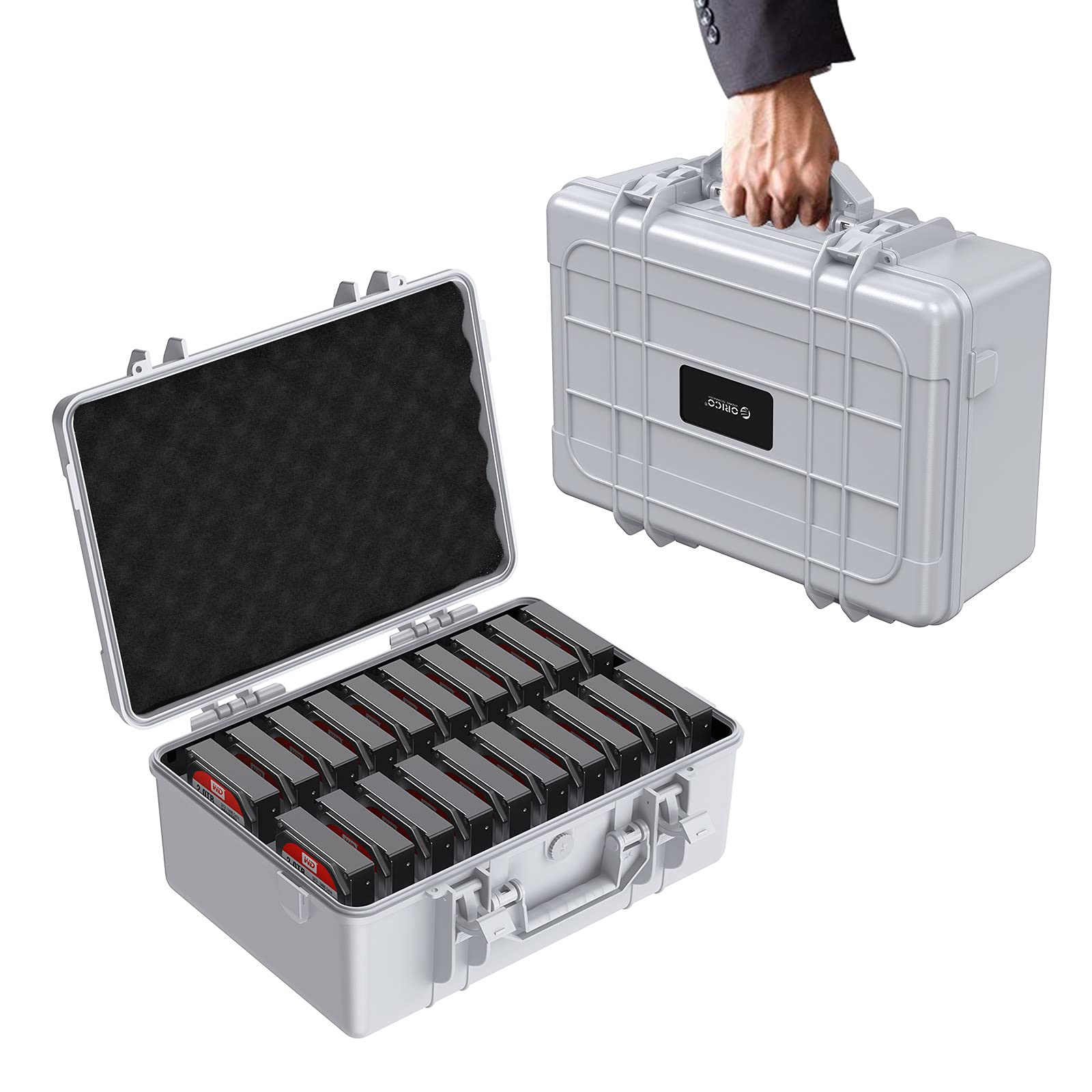 ORICO 20-Bay 3.5 Inch HDD SSD Hard Drive Storage Case - Shockproof, Anti-Static, Moisture-Proof Carrying Box with Foam Protection for Data Backup, Server Storage & IT Professionals (Model: PSC L20)