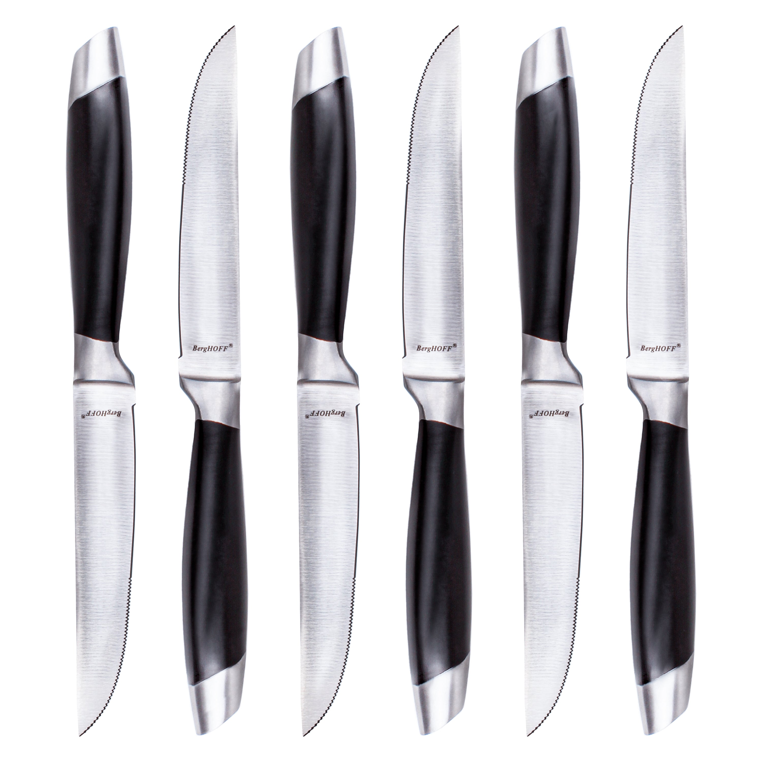 BergHOFF Essentials Geminis 4.75-Inch Stainless Steel Steak Knives - Set of 6 Sharp Serrated Blades for Steak, Meat & Fine Dining - Dishwasher Safe & Durable Kitchen Cutlery