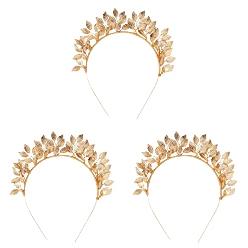 FRCOLOR Baroque Crown Headbands for Women - 3pcs Gold Leaf Hair Accessories with Rhinestones | Greek Goddess, Bridal & Party Hair Jewelry | Perfect for Weddings, Prom, Costume Parties & Special Occasions
