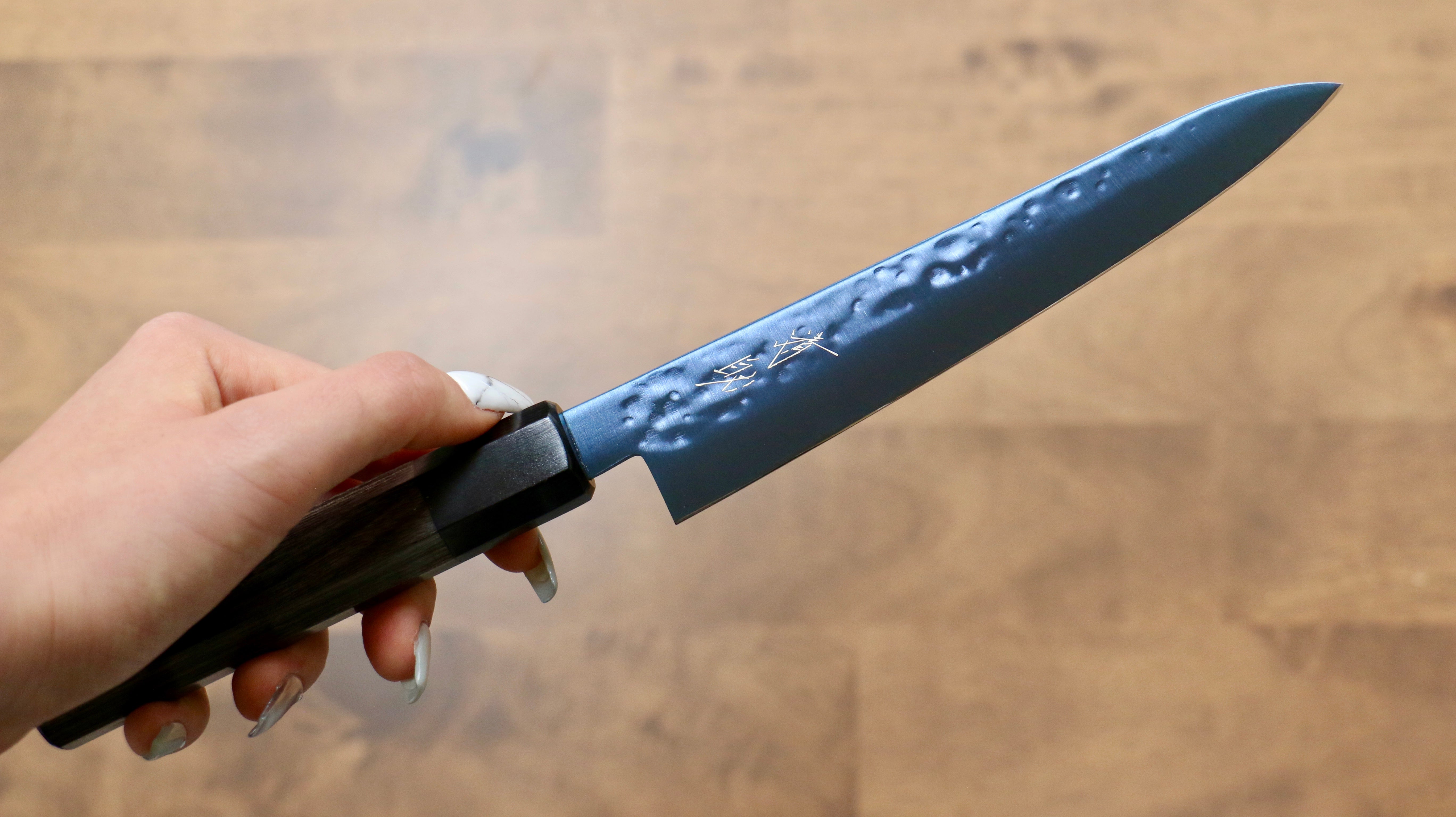 Seisuke SK 85 150mm Hammered Petty Utility Knife with Ion Plating & Gray Pakka Wood Handle - Perfect for Slicing Fruits, Vegetables & Small Kitchen Tasks