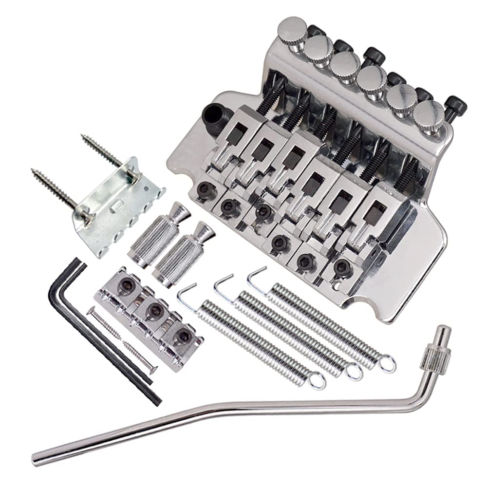 Premium 6-String Electric Guitar Tremolo Bridge System - Double Roll Tailpiece & Saddle, Zinc Alloy Replacement Part (Silver) | Perfect for Guitar Upgrades, Repairs & Professional Performances