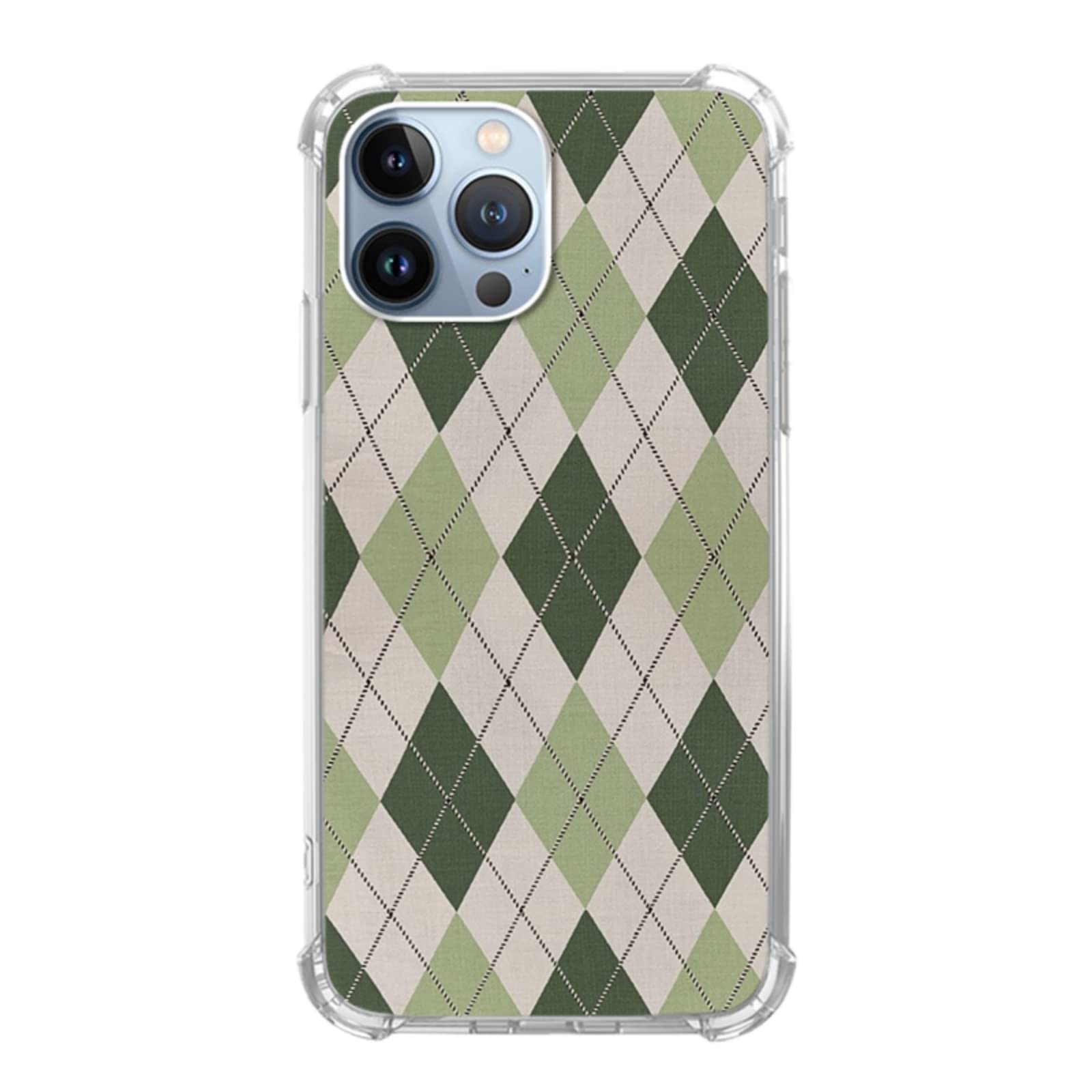 Sage Green Argyle iPhone 13 Pro Max Case - Trendy TPU Bumper Phone Cover for Women & Men | Durable Protection with Unique Diamond Pattern Design | Perfect for Daily Use, Work, and Travel