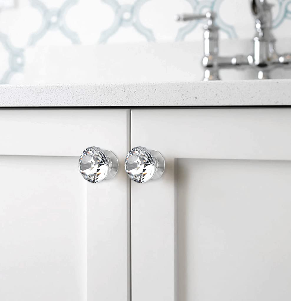 4 Pack Clear Crystal Self-Adhesive Cabinet Knobs - Aluminum Stick-On Handles for Drawers, Mirrors, Cupboards & Sliding Glass Doors - Removable Replacement Pulls for Home & Office Organization (4 Pcs)