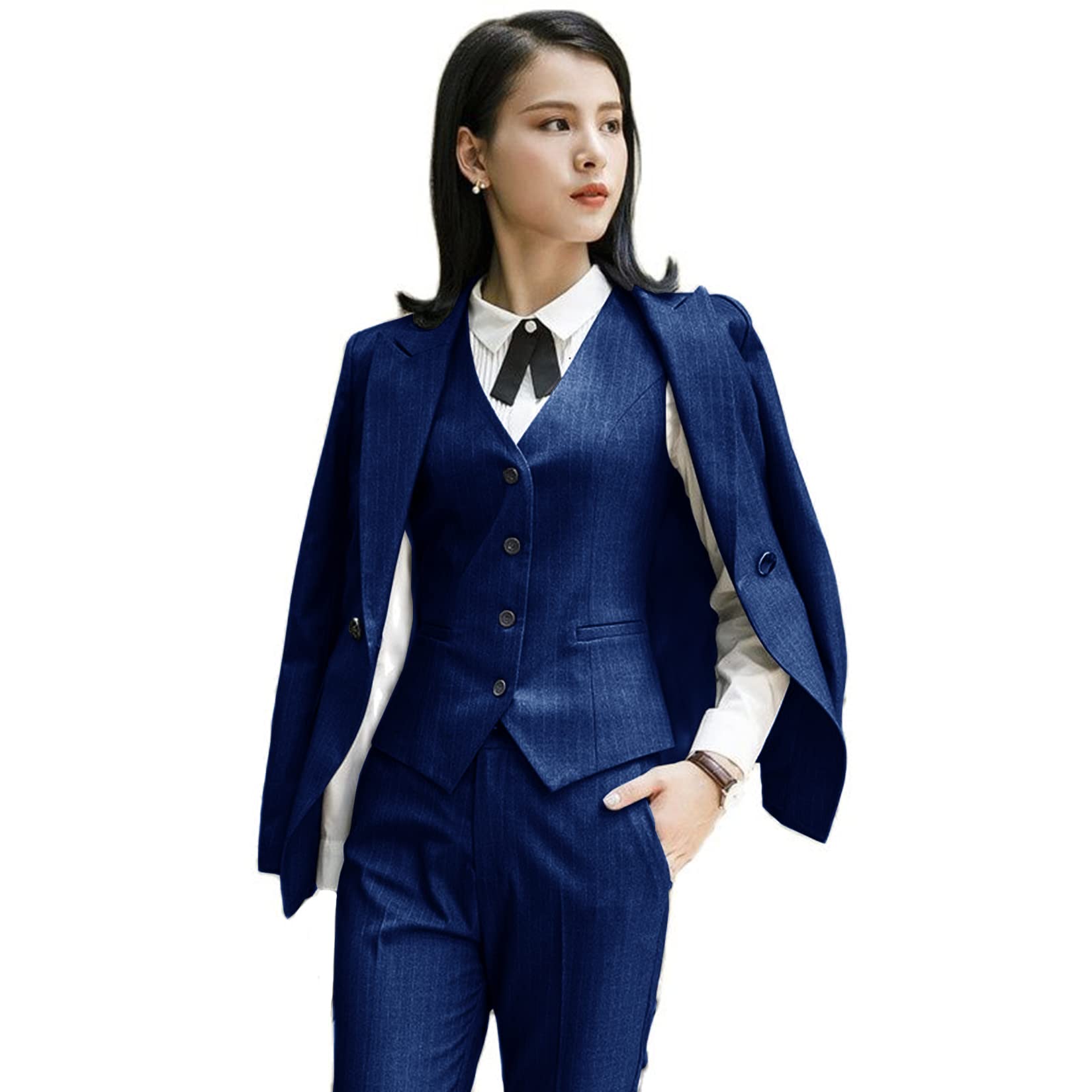 Women's 3-Piece Striped Business Suit Set - Slim Fit Blazer, Pants & Vest for Office Workwear | Professional Outfit for Business Meetings & Formal Occasions