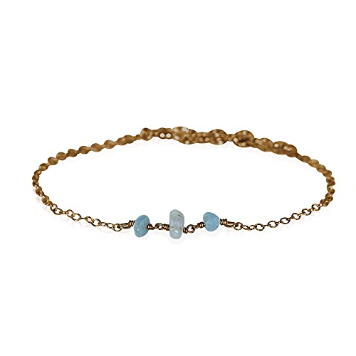 Elegant Aquamarine Beaded Bronze Anklet - Handmade Boho Jewelry for Women, Perfect for Beach Weddings & Summer Fashion Accessories