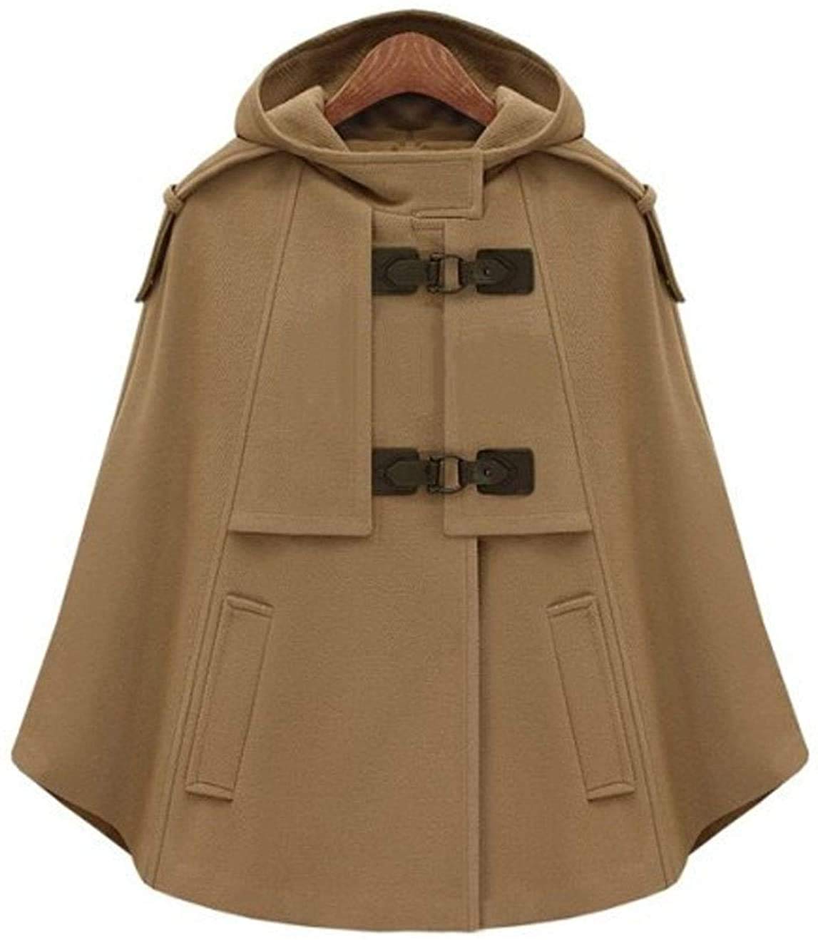 CHARTOU Women's Cute Batwing-Sleeve Hooded Wool Poncho Cape Cardigan - Oversized Cozy Sweater for Fall & Winter - Perfect for Casual Outings, Coffee Dates and Outdoor Activities