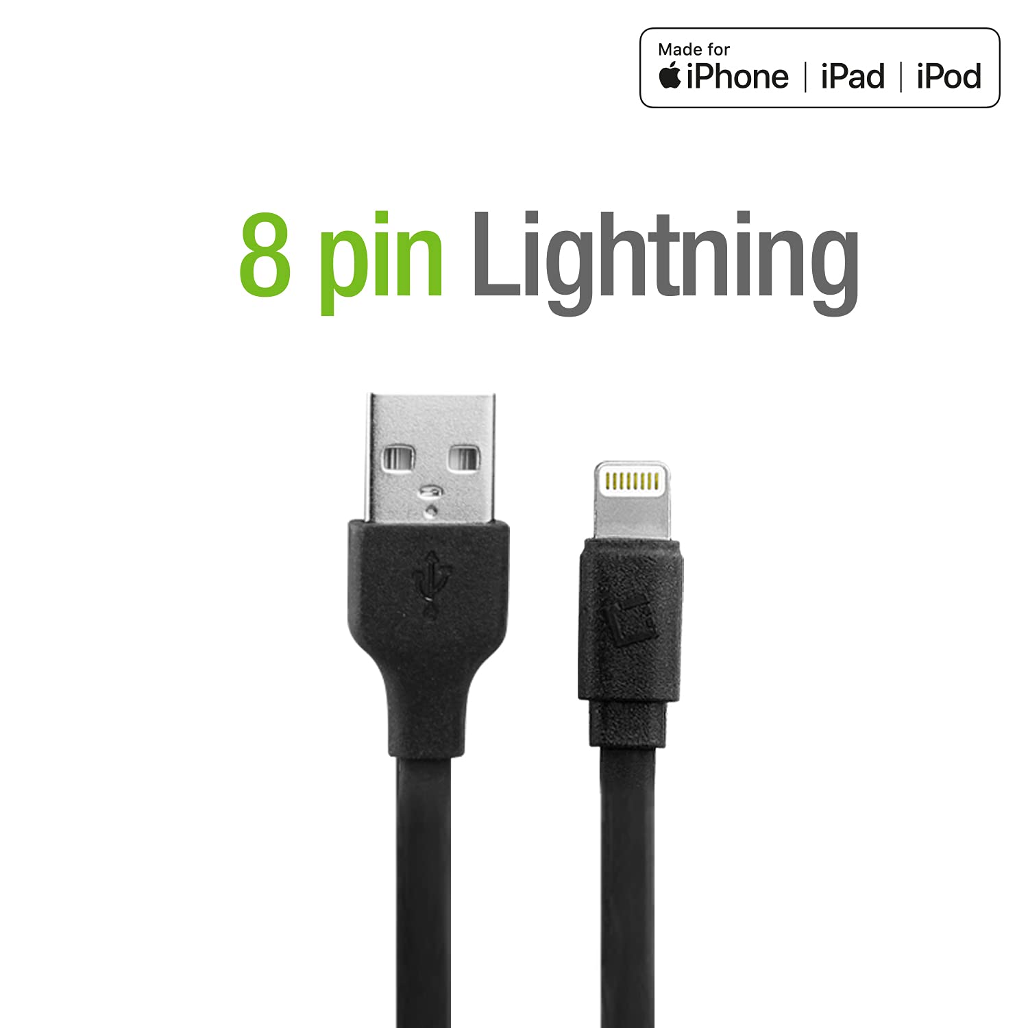 Certified Apple MFi Lightning Cable 4ft - Fast Charging USB Cable for iPhone 14/13/12/11/X/8/7, iPad, AirPods & MacBook - Durable Flat Design (Black) | Perfect for Home, Office & Travel Charging