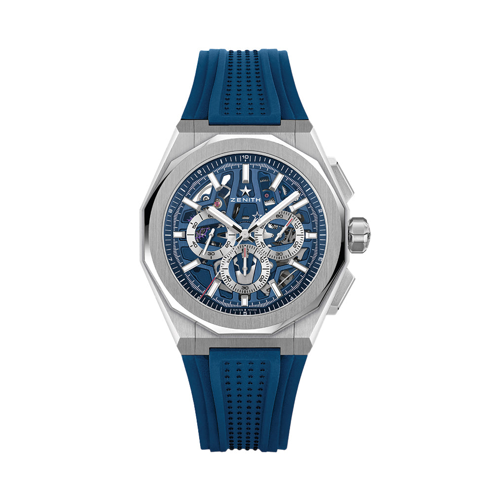 Defy Skyline Chronograph Skeleton Watch - 42mm Blue Dial Stainless Steel Bracelet for Men | Luxury Sports & Dress Watch for Business, Gifts & Special Occasions