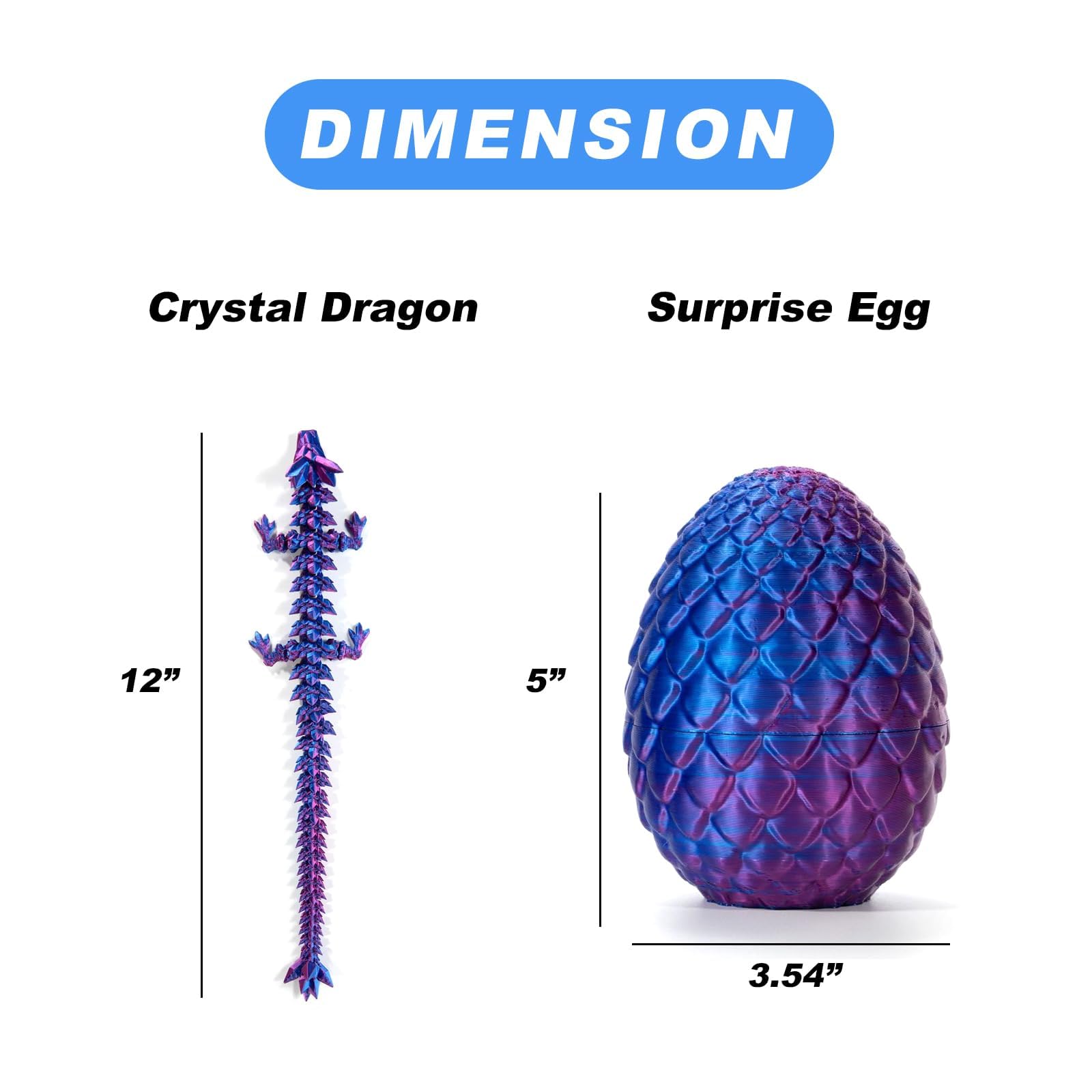 3D Printed Articulated Dragon in Egg - Flexible Poseable Crystal Dragon Toy for Adults, Fidget Toys for Autism & ADHD Relief - Laser Purple - Perfect for Stress Relief, Office Desk Decor, and Collectible Gift