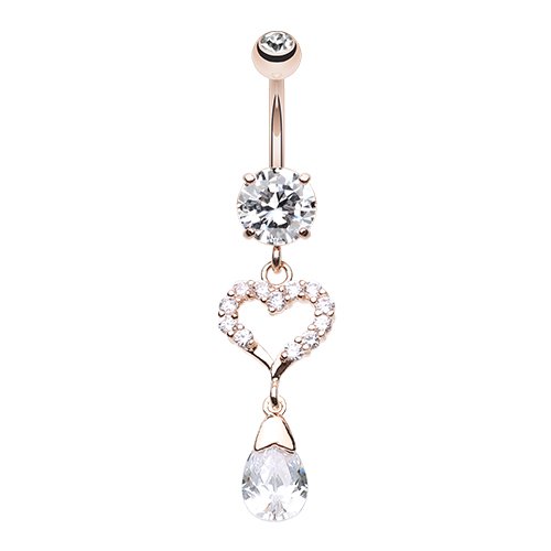 14K Rose Gold Belly Button Ring - Heart Shaped Navel Jewelry for Women, Perfect for Piercing, Beach Wear, and Everyday Fashion