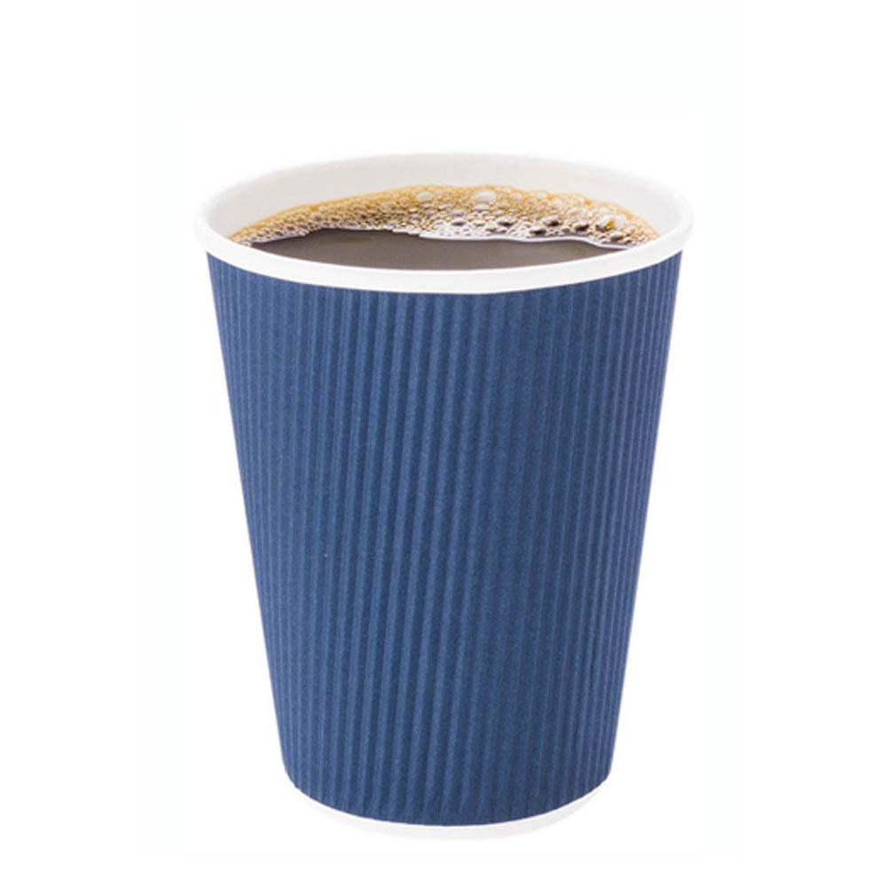 12 oz Midnight Blue Paper Coffee Cups with Ripple Wall - 3.5