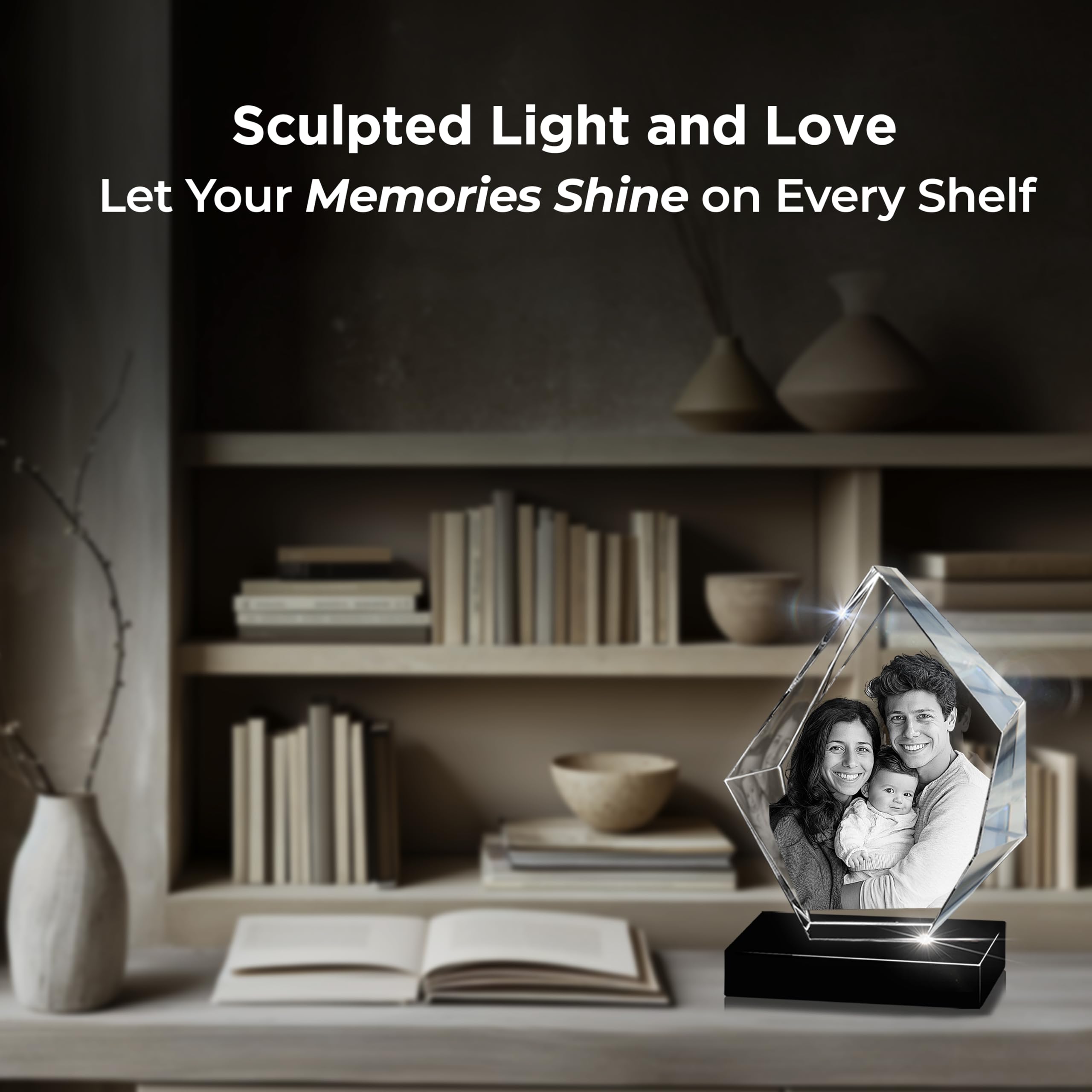 CAPTUR3D Personalized 3D Crystal Photo Gift - Custom Laser Etched Crystal with Your Photo - Perfect Mother's Day, Birthday & Anniversary Present for Mom, Wife & Women - Memorial Keepsake for Special Occasions - Home Decor & Office Display