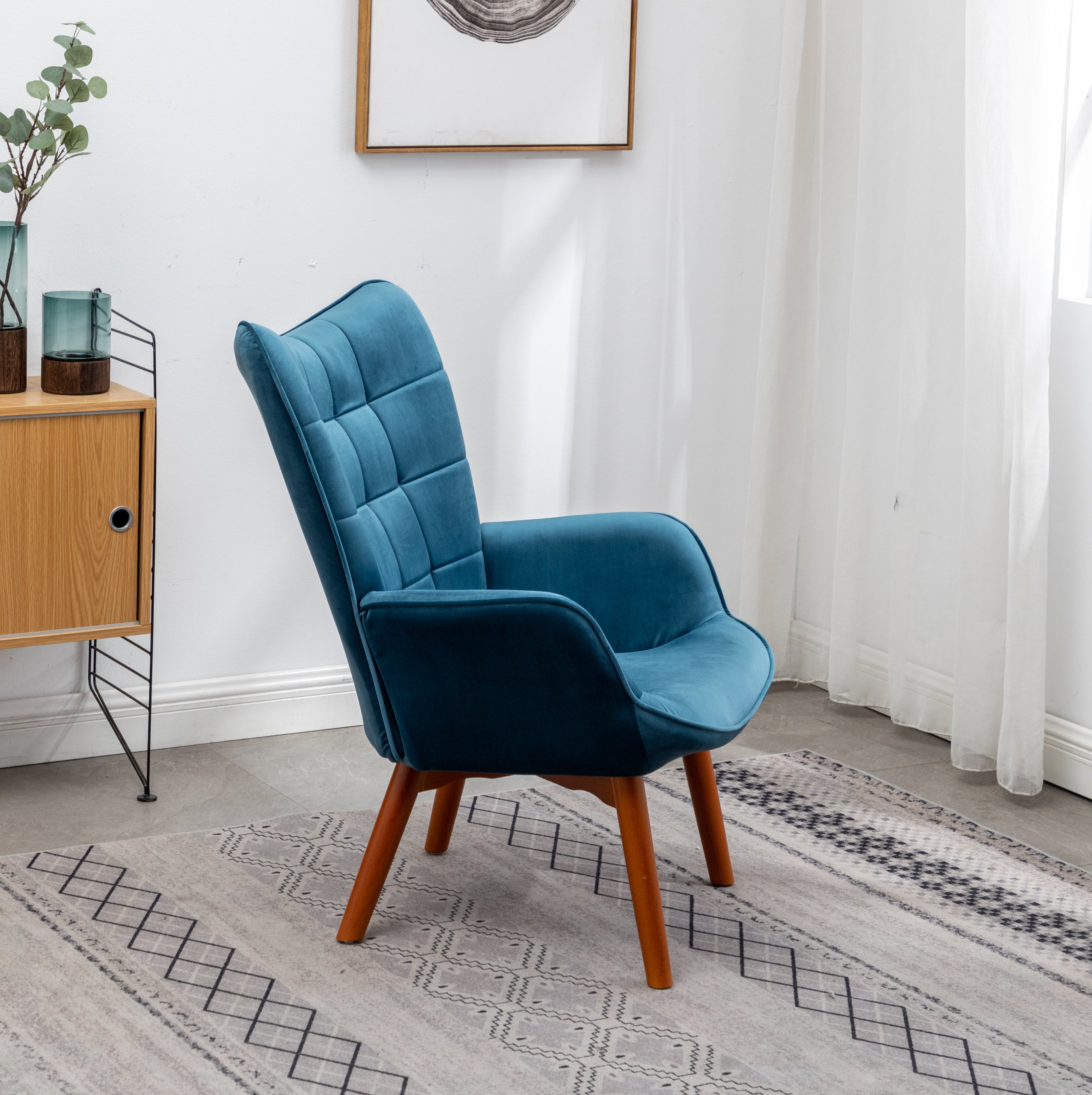 Roundhill Furniture Leiria Contemporary Silky Velvet Tufted Accent Chair with Ottoman - Modern Living Room Seating for Home Office, Bedroom & Lounge Areas