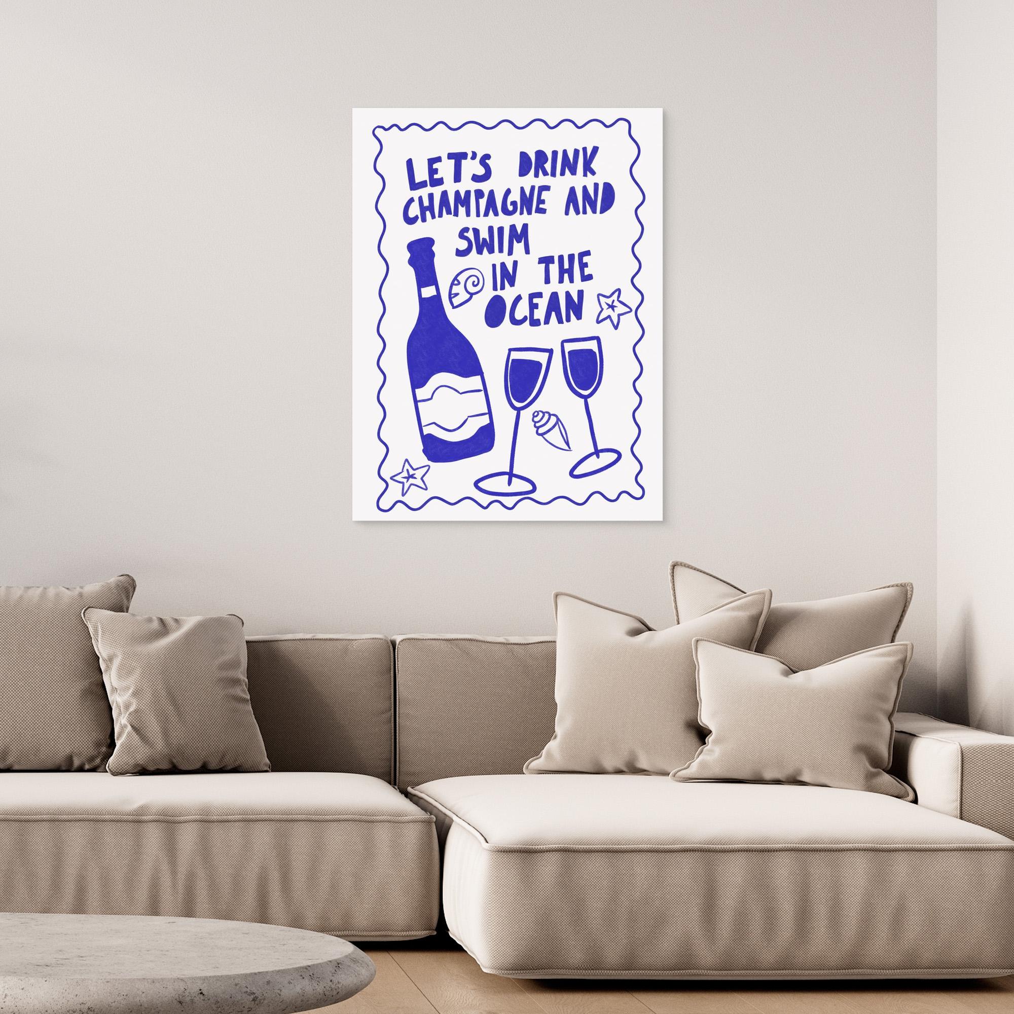 Champagne by the Ocean Canvas Print - Athene Fritsch Wall Art - Perfect for Beach House Decor & Coastal Living Room