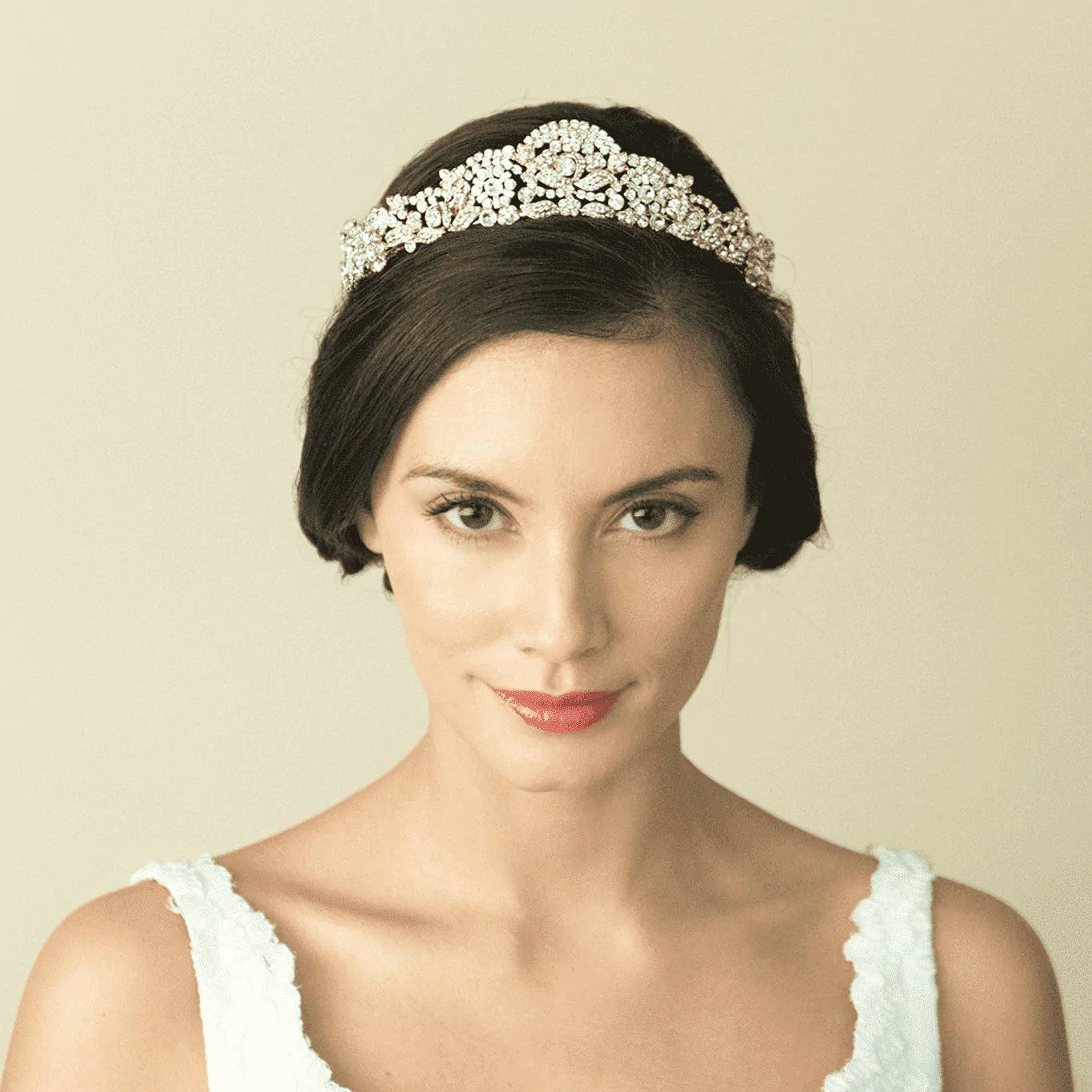 Sparkling Gold Bridal Tiara with Crystals - Elegant Marcella Wedding Headpiece for Bride, Perfect for Weddings, Prom, and Special Occasions