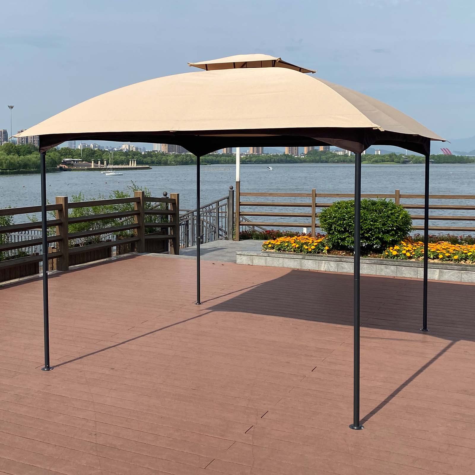 10x10 Ft Outdoor Gazebo Canopy with Curtains - Waterproof Patio Garden Tent for Shade, Backyard, Poolside & Outdoor Parties (Khaki, 10'x10') - Perfect for BBQs, Picnics, and Relaxing in Your Garden