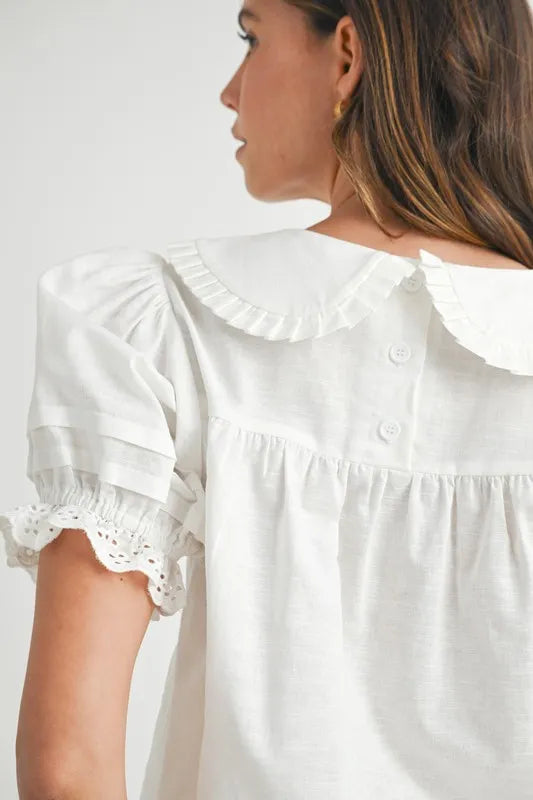 Peter Pan Collar Babydoll Blouse & Shorts Set - Vintage-Inspired Women's Outfit for Casual Wear, Date Night & Summer Fashion