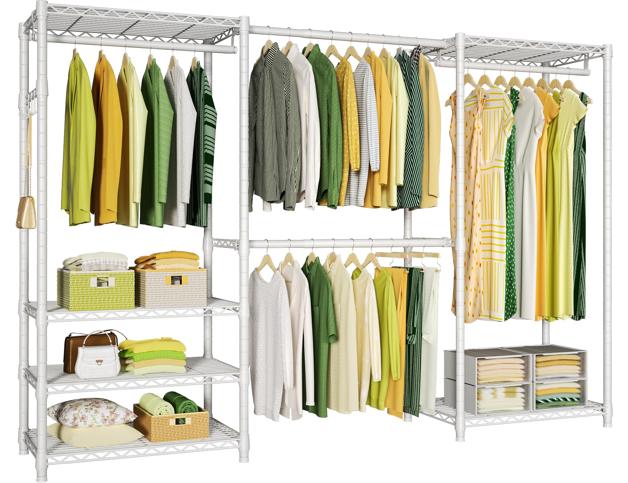 Heavy Duty 6-Tier Adjustable Metal Closet Garment Rack with 4 Hanger Rods - Freestanding Expandable Clothing Storage Organizer - Easy to Assemble Wardrobe (71.4