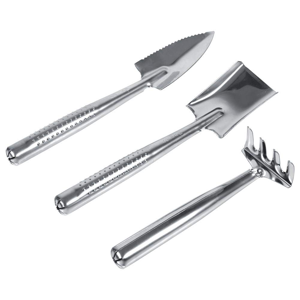 3-in-1 Stainless Steel Gardening Tool Set - Mini Shovel, Spade & Rake with Ergonomic Handle for Kids & Adults - Perfect for Small Gardens, Plant Care & Outdoor Play