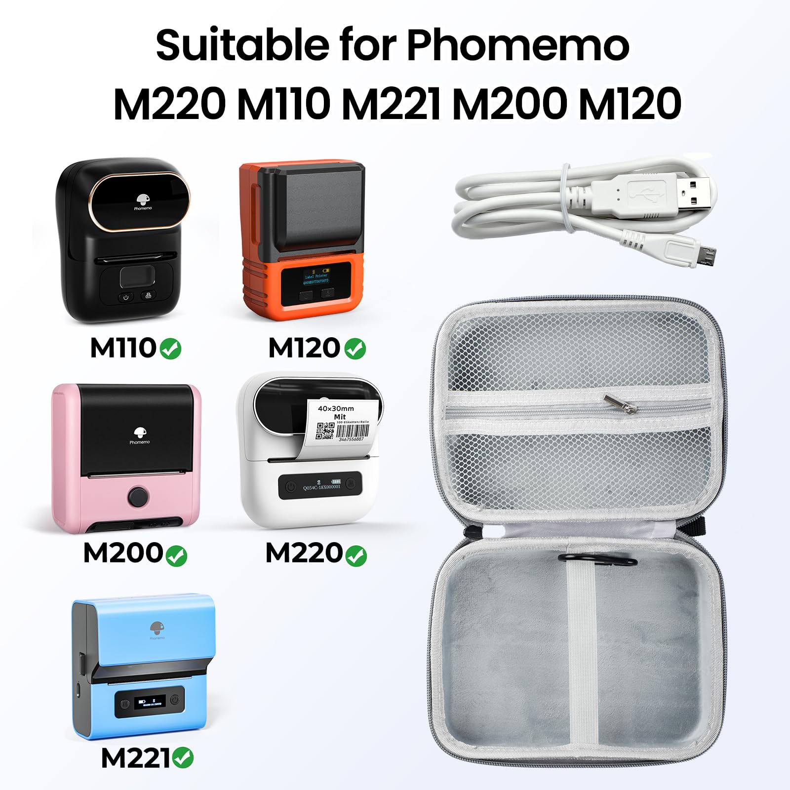 Phomemo EVA Hard Protective Case for Label Maker Printer M110 M120 M150 M220 M250 M200 M221 - Durable Storage Holder with Mesh Pocket for Accessories (Case Only) - Perfect for Office, Home & Travel Organization