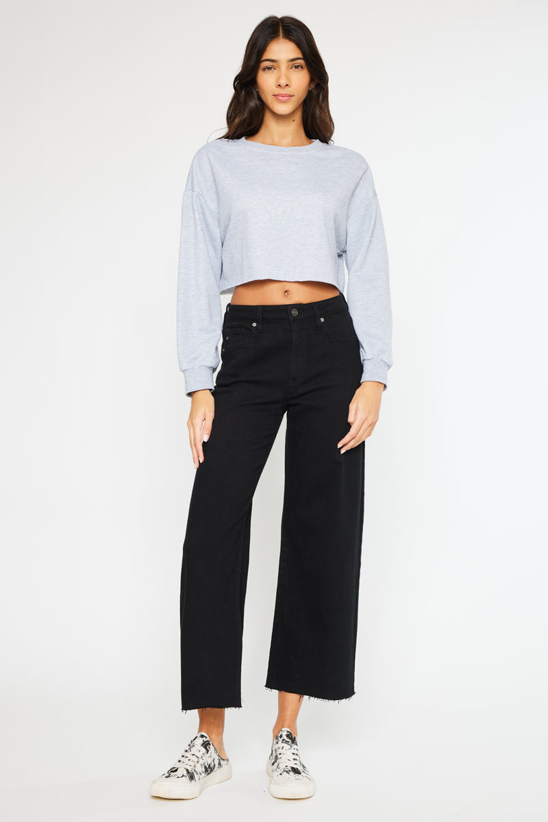 Dianella High Rise Crop Wide Leg Jeans for Women - Trendy Distressed Denim Pants with Comfortable Stretch - Perfect for Casual Outfits, Streetwear & Boho Style