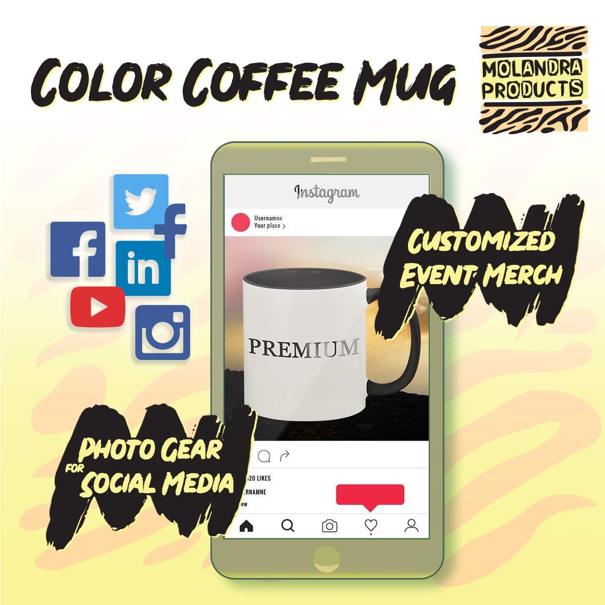 Muscles And Mascara - 11oz Ceramic Coffee Mug with Colored Interior & Handle in Green - Perfect for Gym Lovers, Makeup Enthusiasts & Coffee Drinkers