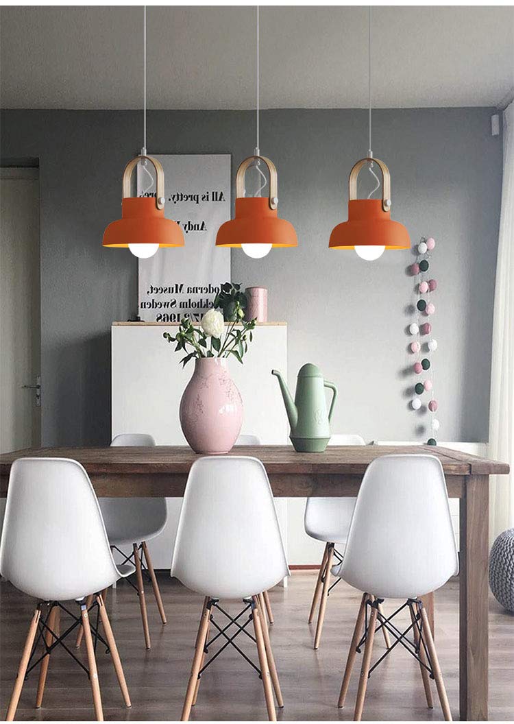 Dimmable Modern Juno-Style Track Pendant Light with Wooden Handle & Peach Iron Shade - 3-Light Adjustable Kitchen Island Lighting for Dining Room, Cafe, and Home Decor