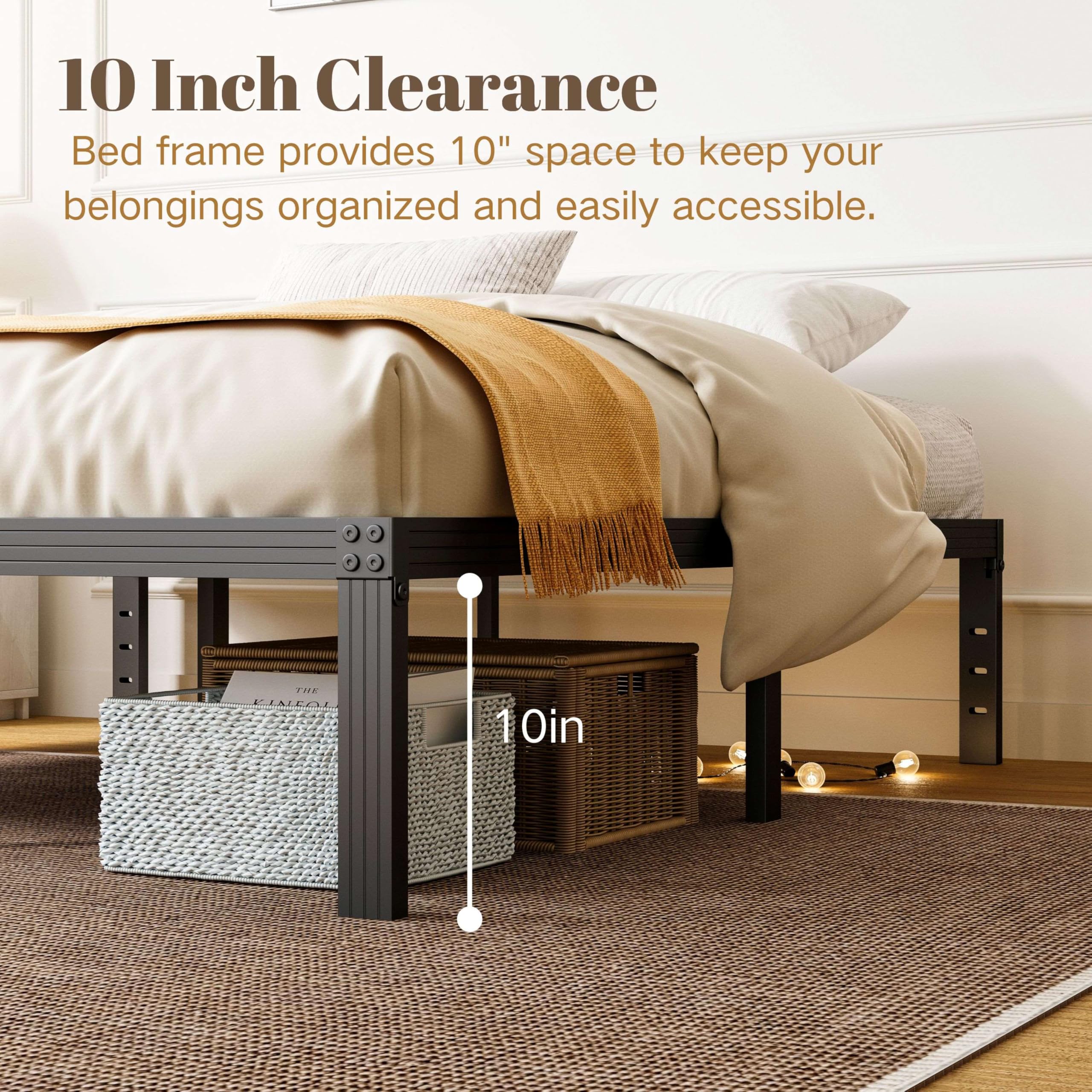 ZIYOO Twin XL Bed Frame - 12 Inch Heavy Duty Platform Bed with 2000lbs Steel Slats | No Box Spring Needed, Non-Slip Design, Easy Assembly & Noise-Free | Ideal for Dorms, Guest Rooms & Small Spaces with Under Bed Storage | Black
