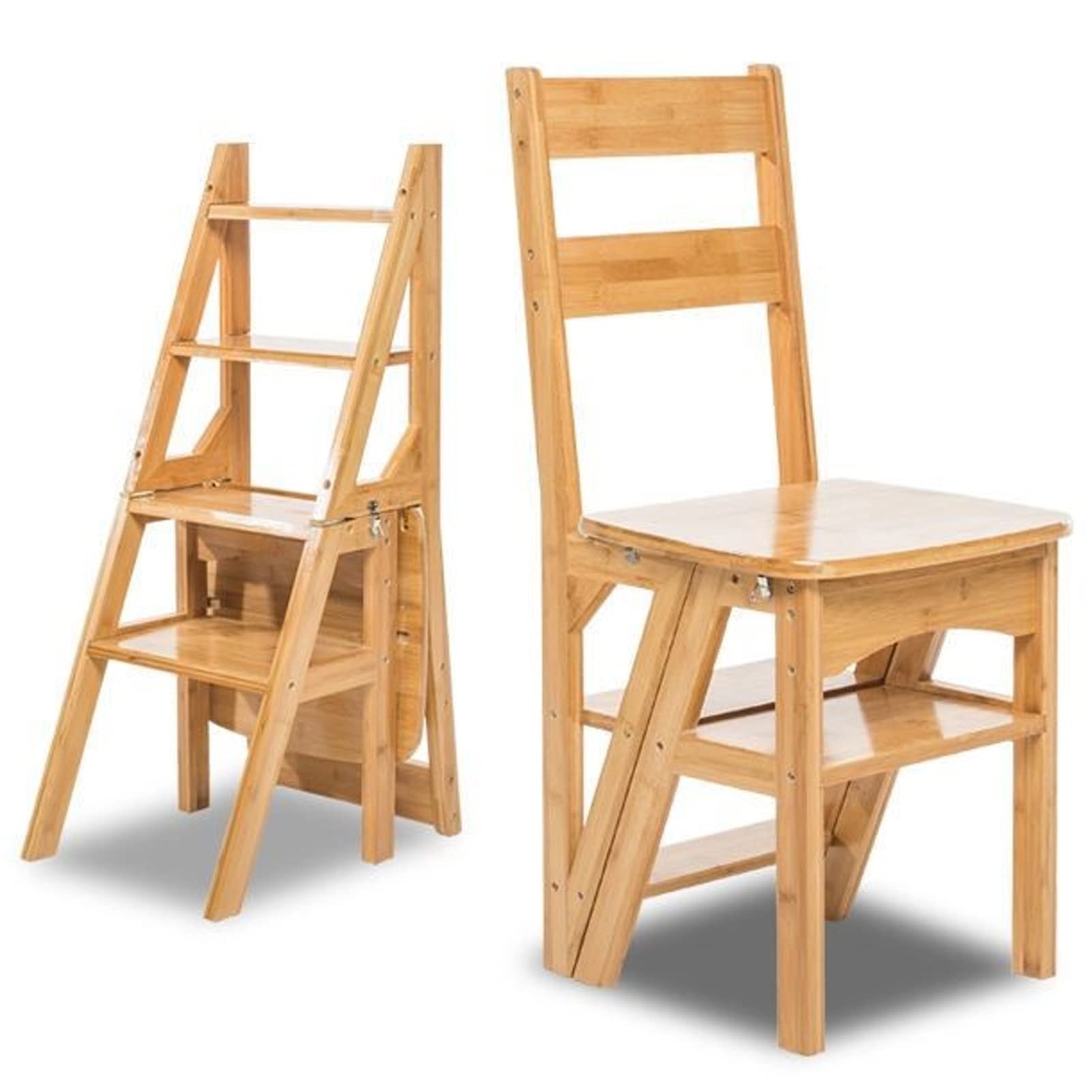 4-Step Multifunctional Folding Stool - Solid Wood Portable Step Ladder Chair for Home, Library & Loft Shelves - Perfect for Reaching High Places, Organizing & Decorating