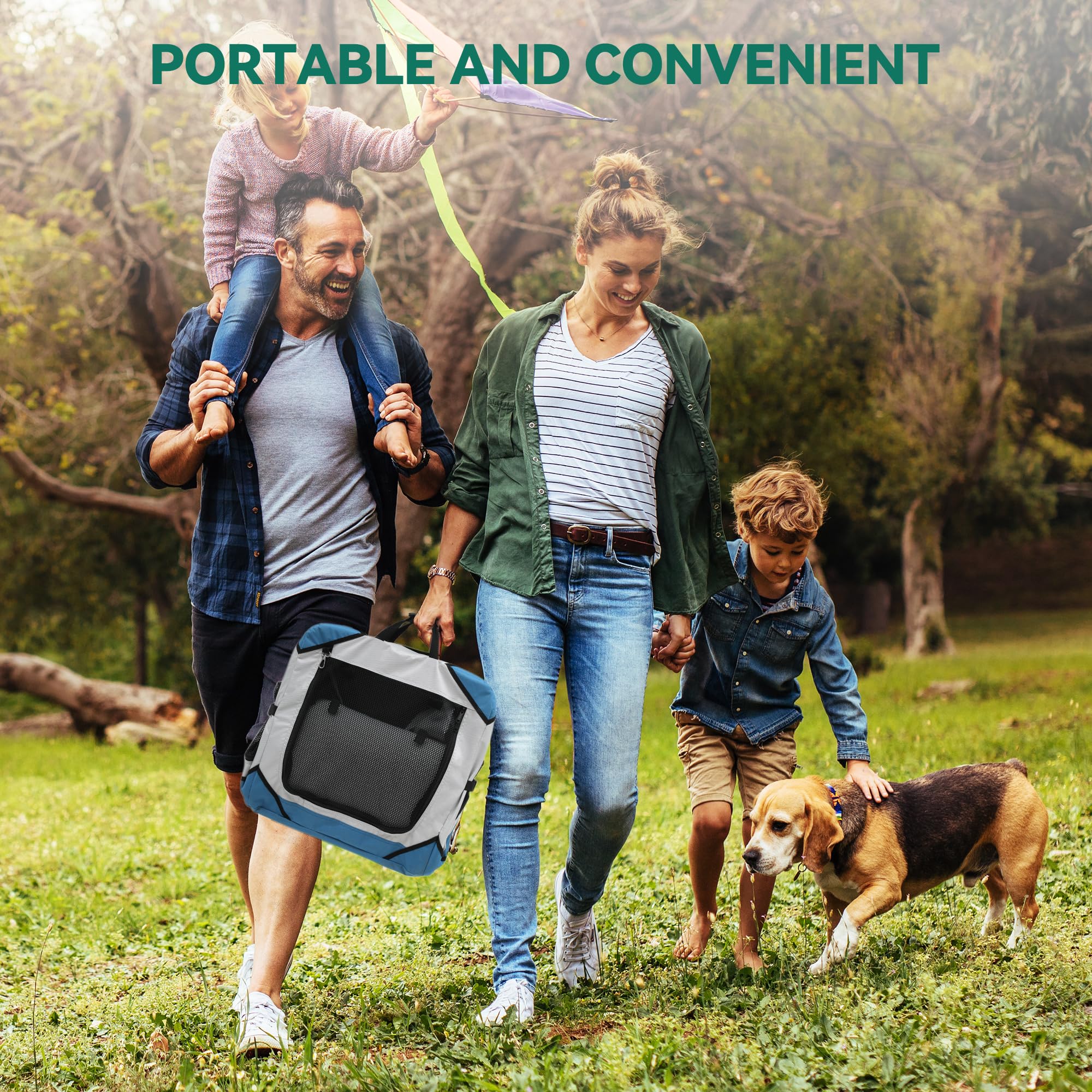 YITAHOME 4-Door Collapsible Dog Crate - Portable Travel Pet Kennel with Breathable Mesh Windows & Soft Mat - Foldable Soft Dog Cage for Indoor Outdoor Use (20